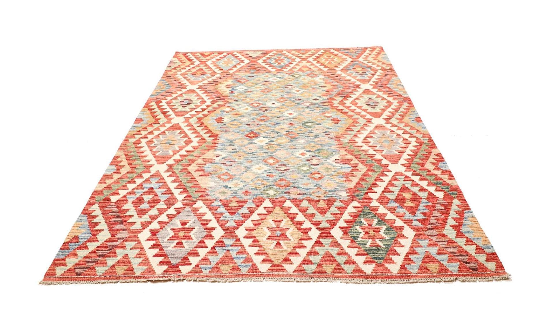 Kelim Teppich 177 x 241cm, handgewebt, rustikales Flair aus Wolle