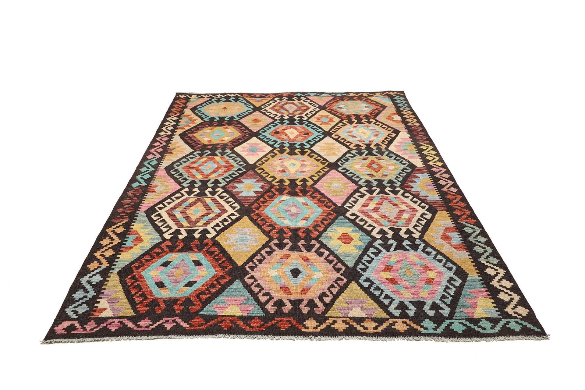 Kelim Teppich 172 x 247cm, handgewebt, rustikales Flair, Wolle