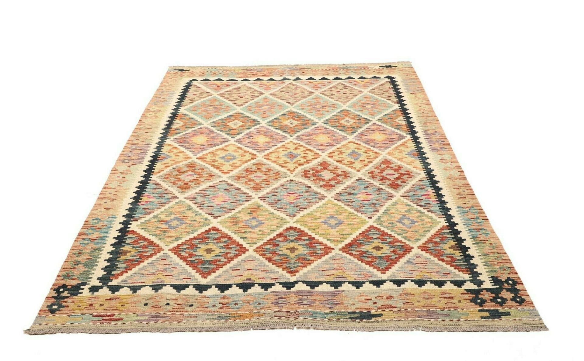 Kelim Teppich 151 x 215cm, handgewebt, rustikales Flair, Wolle
