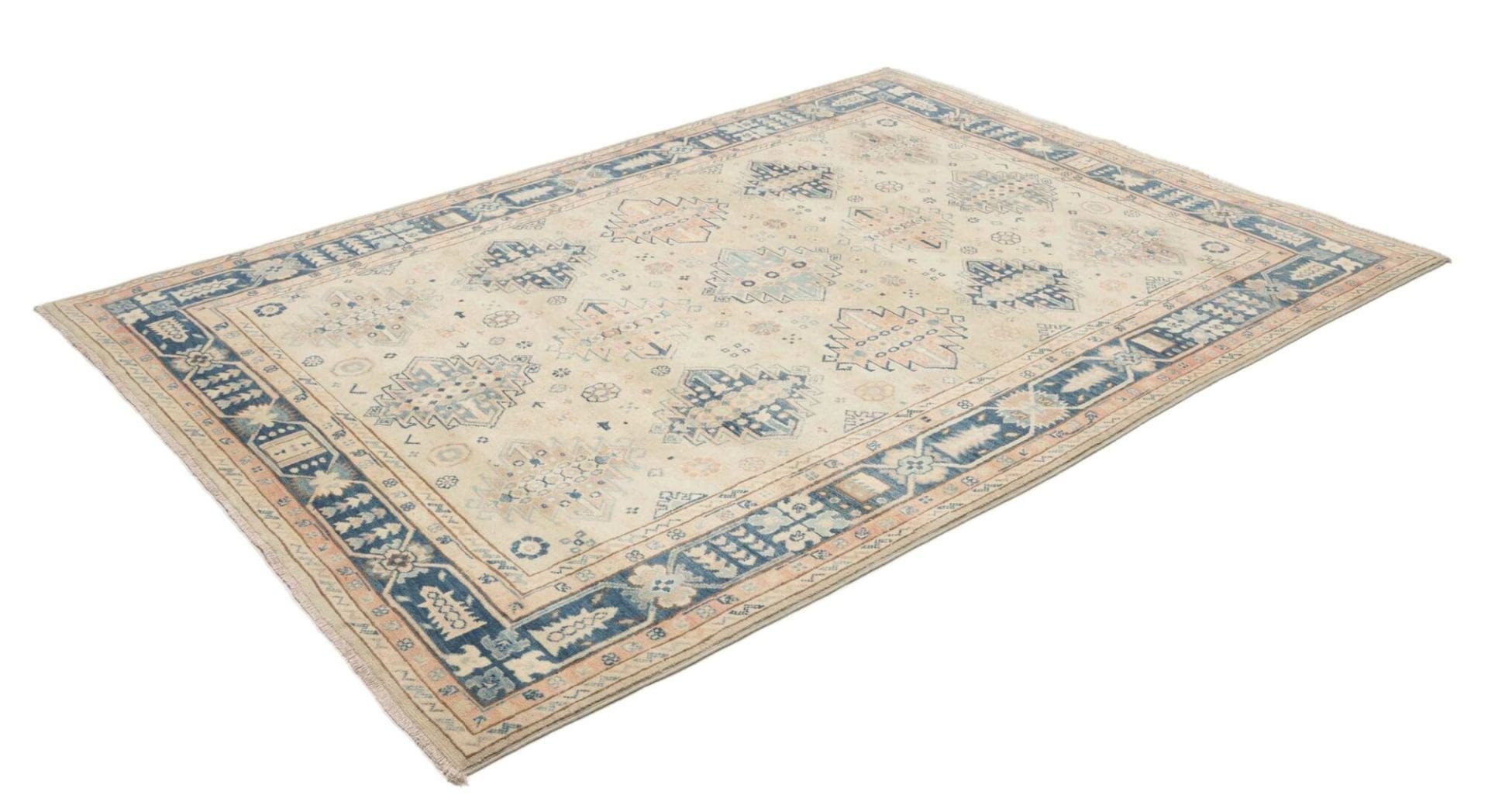 Kazak Orientteppich 176 x 237cm, geometrisches Muster, handgeknüpft