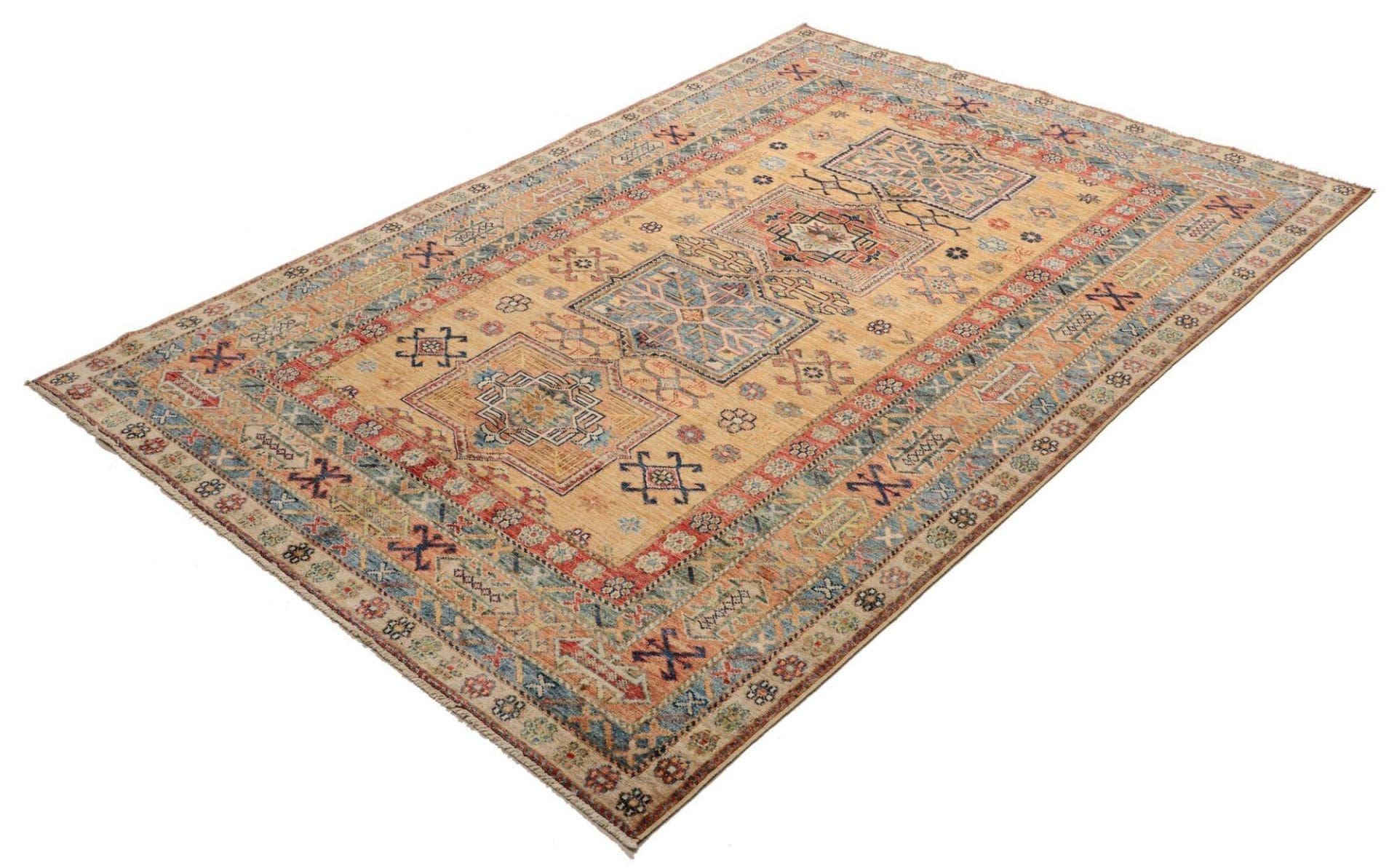 Kazak Teppich 150 x 212cm, Schurwolle, geometrische Muster, handgeknüpft