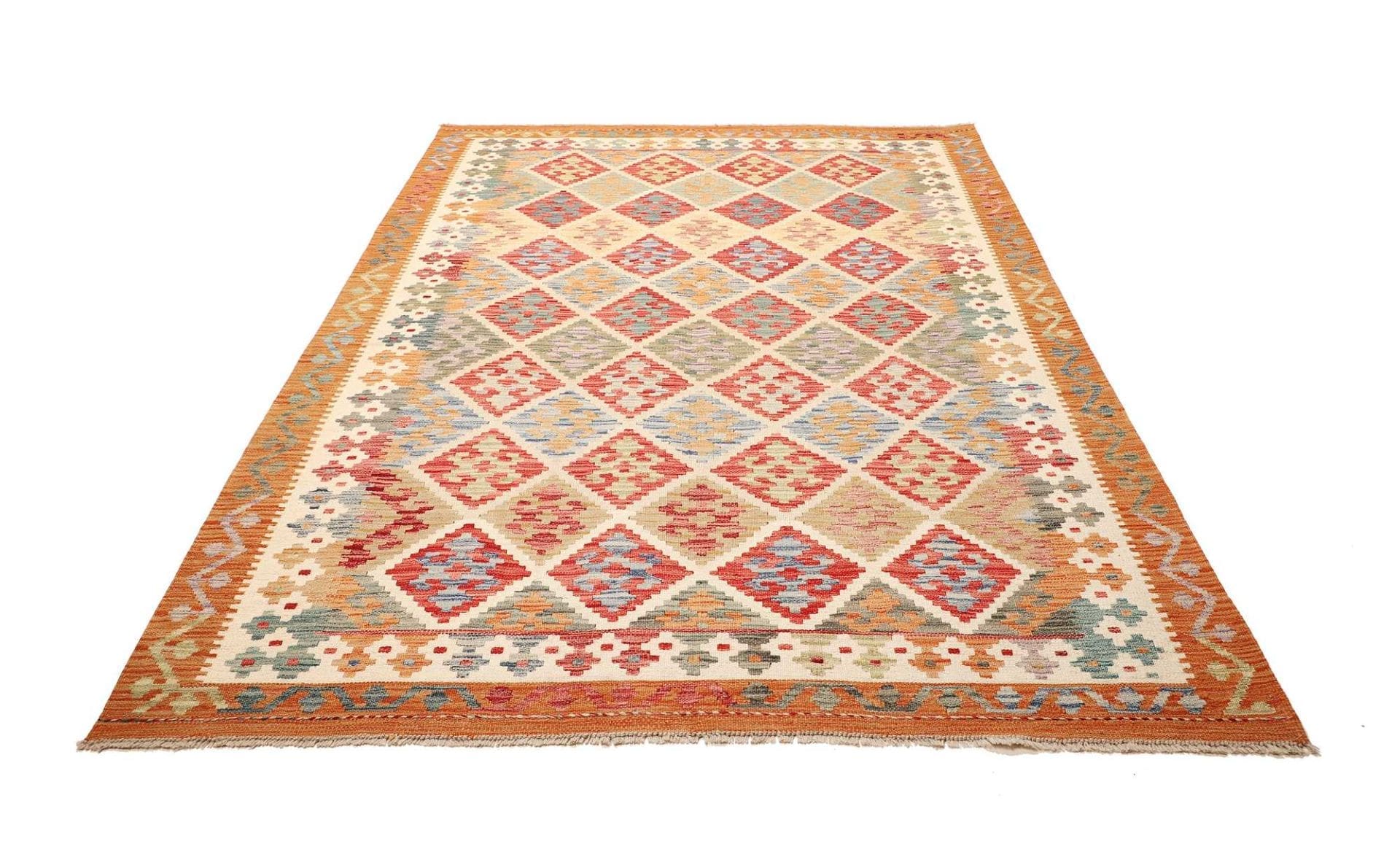 Kelim Teppich 175 x 238cm, handgewebt, rustikales Flair, Wolle
