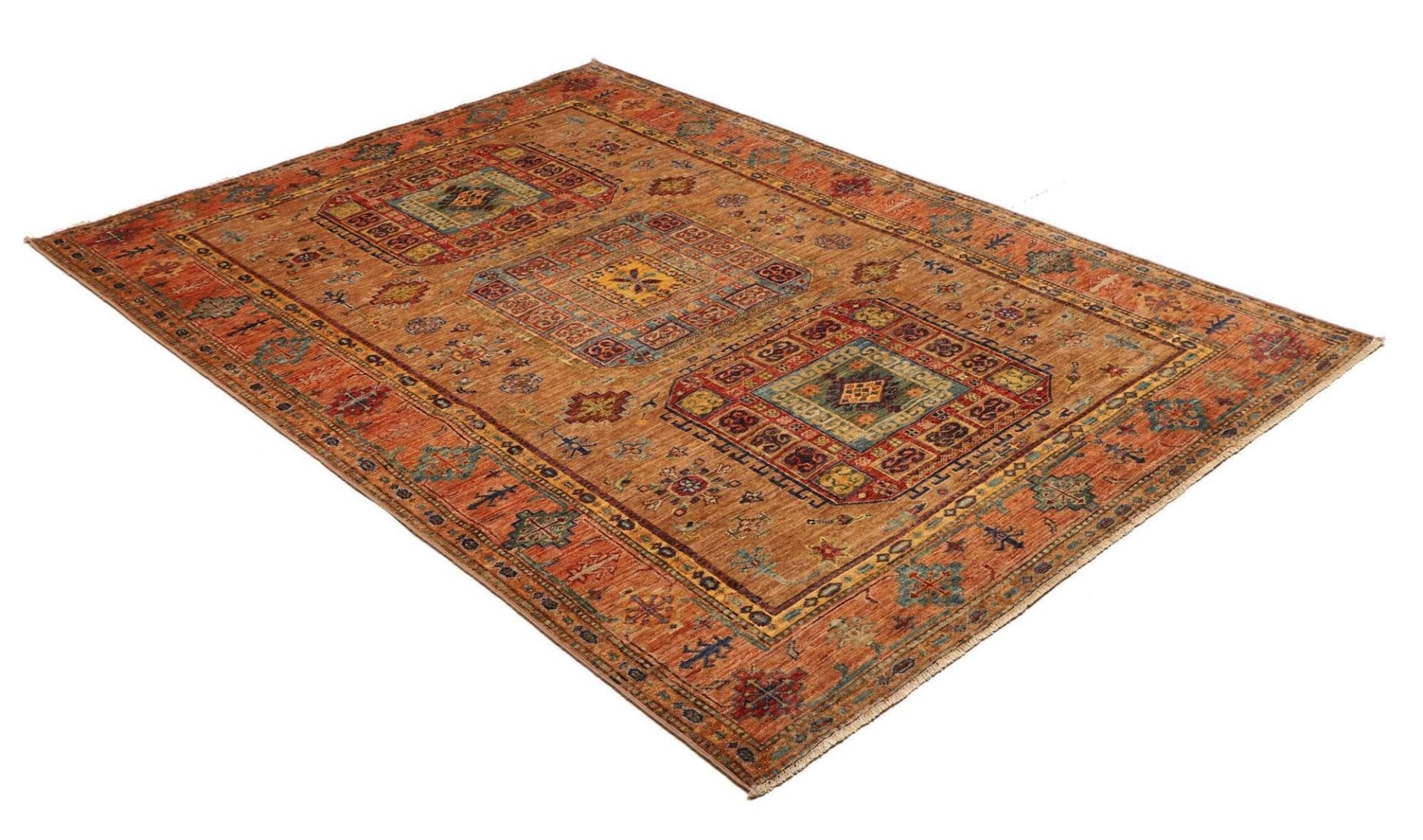 Kazak Teppich 153 x 213 cm, geometrisches Muster, handgeknüpft