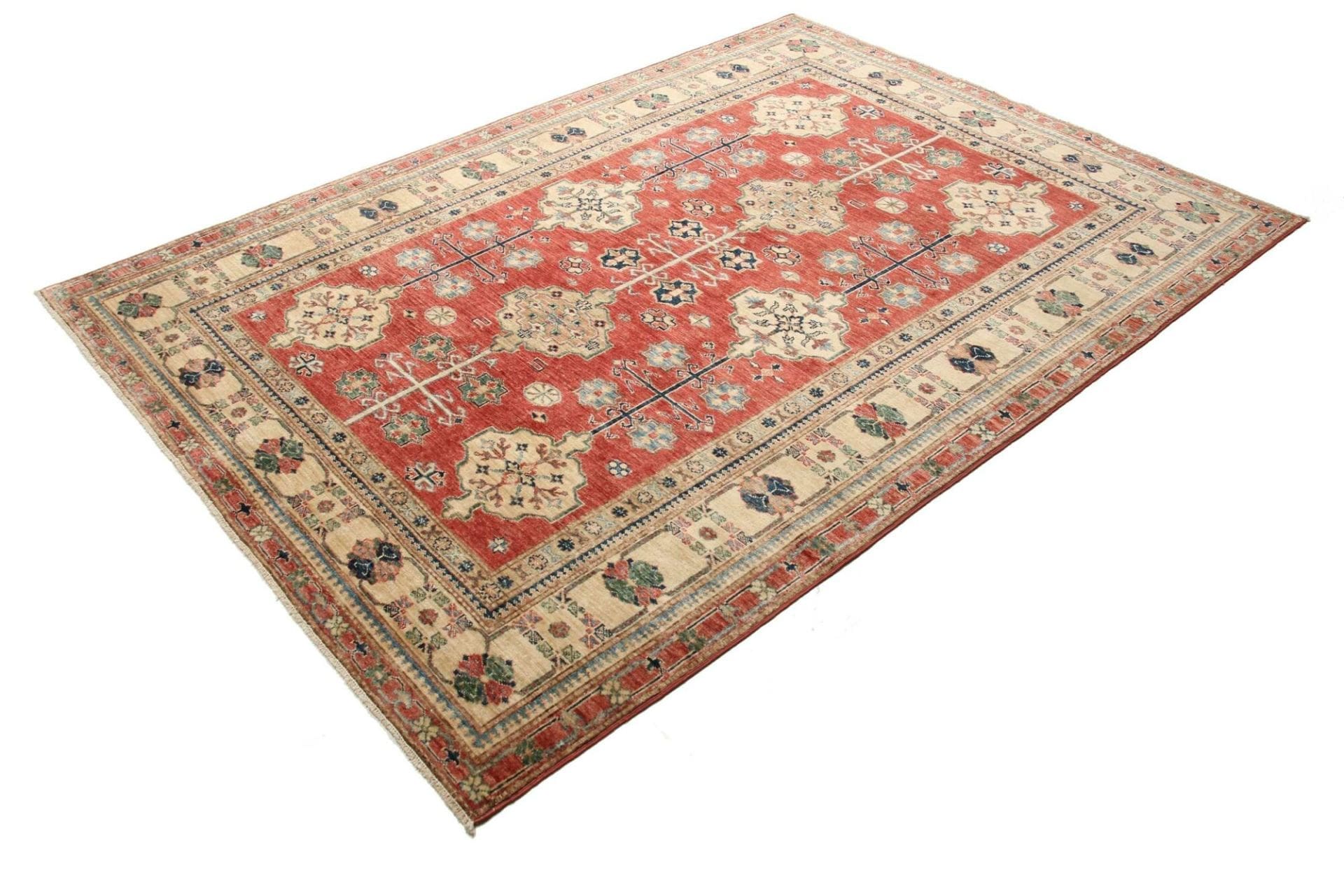 Kazak Teppich 176 x 245cm, geometrisch, Schurwolle, handgeknüpft