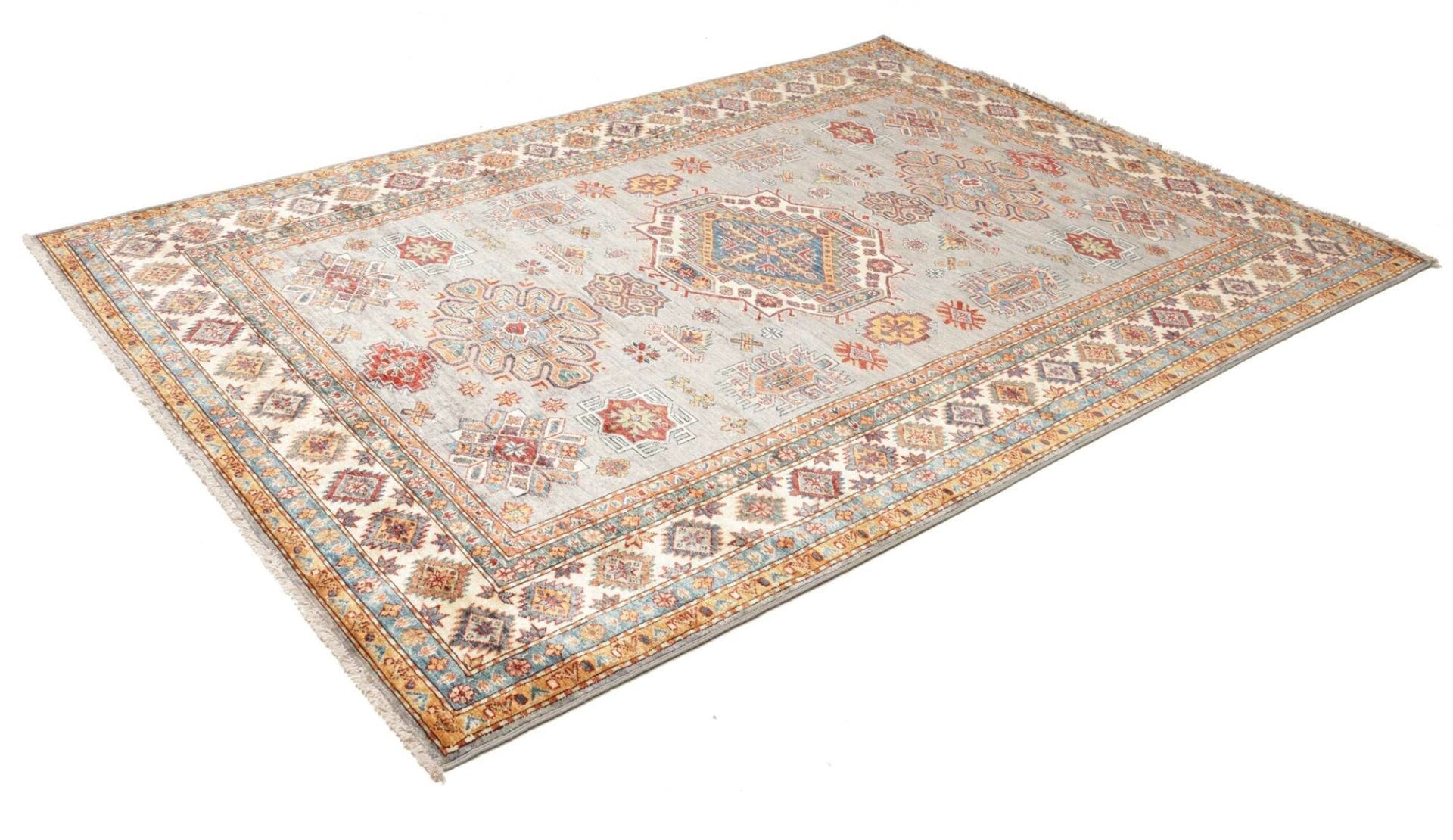 Kazak Teppich 176 x 249 cm, geometrisches Muster, handgeknüpft