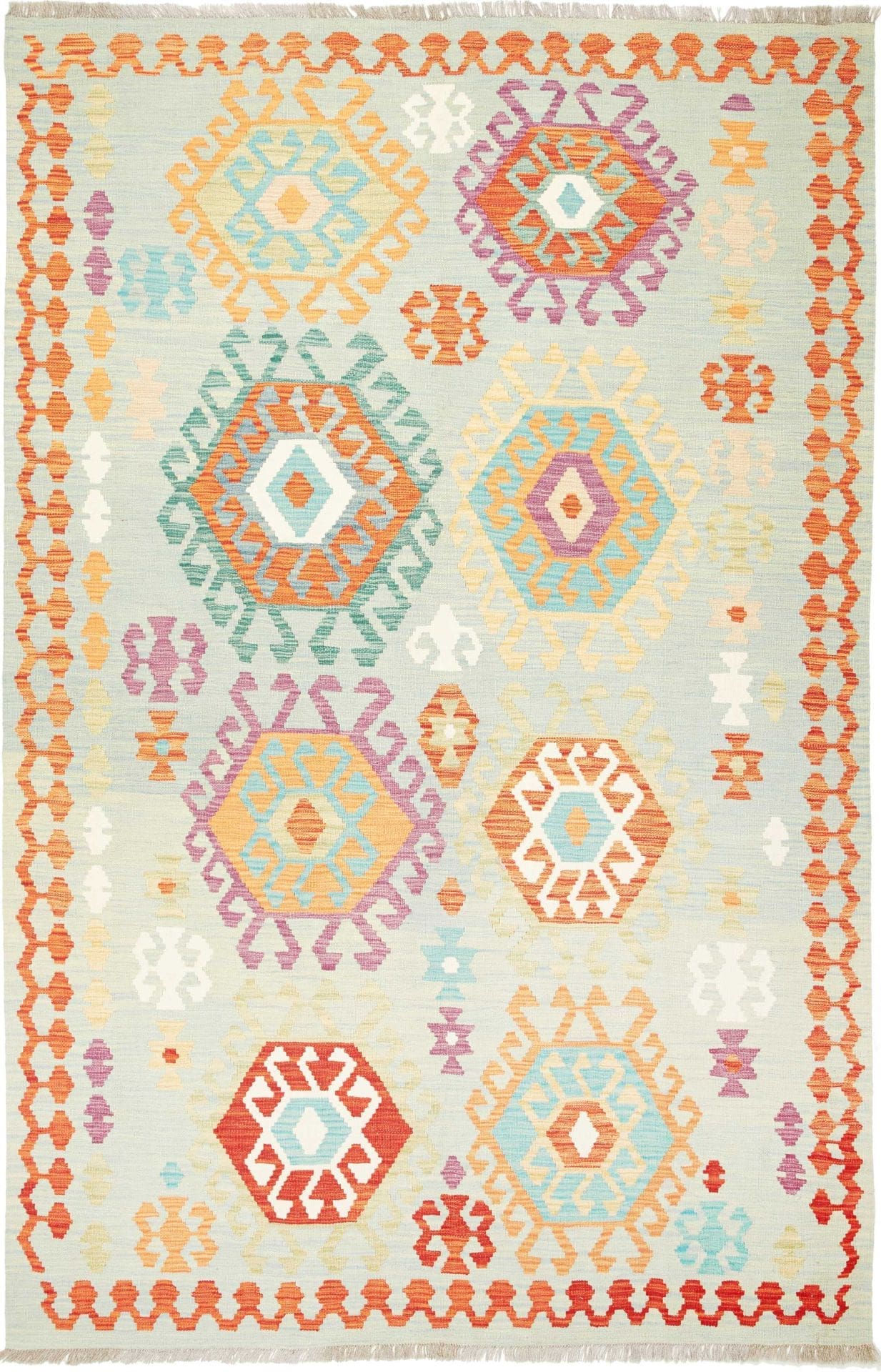 Kelim Teppich 174 x 264 cm, Afgh. Design, Schurwolle, handgewebt