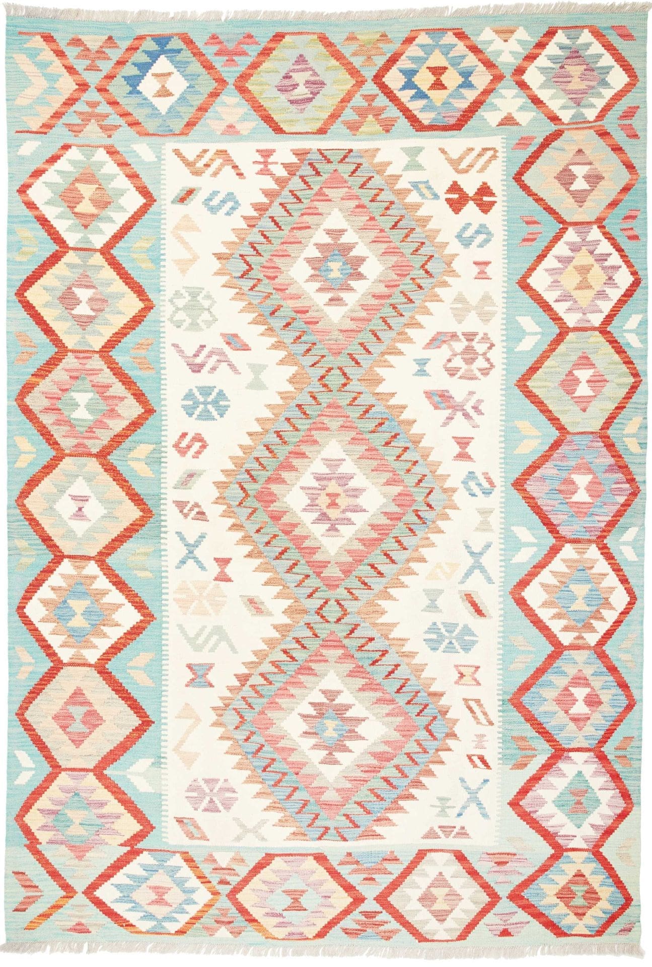 Kelim Teppich 175 x 250 cm, afghanisch, geometrisches Muster, handgewebt