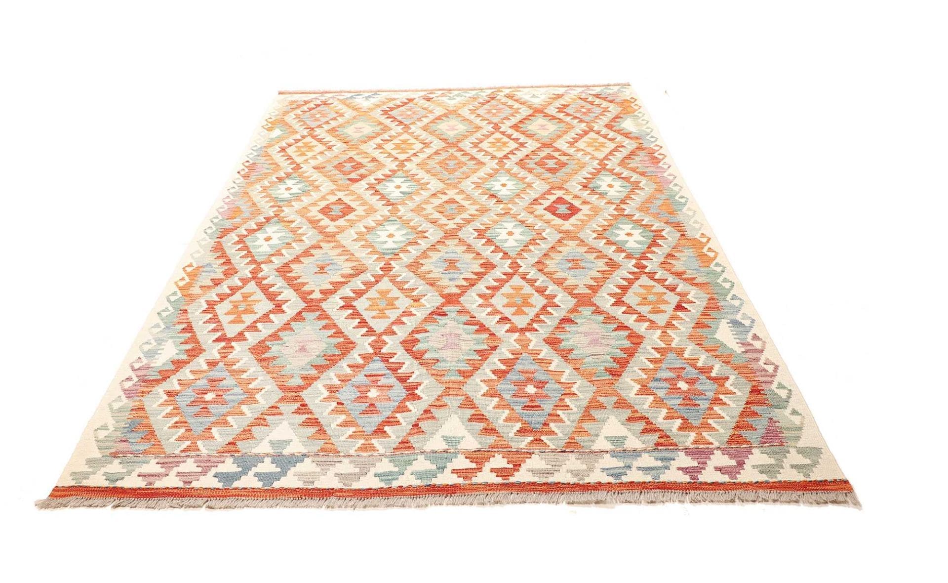 Kelim Teppich 173 x 252 cm aus Schurwolle, handgewebt, Afghanisch