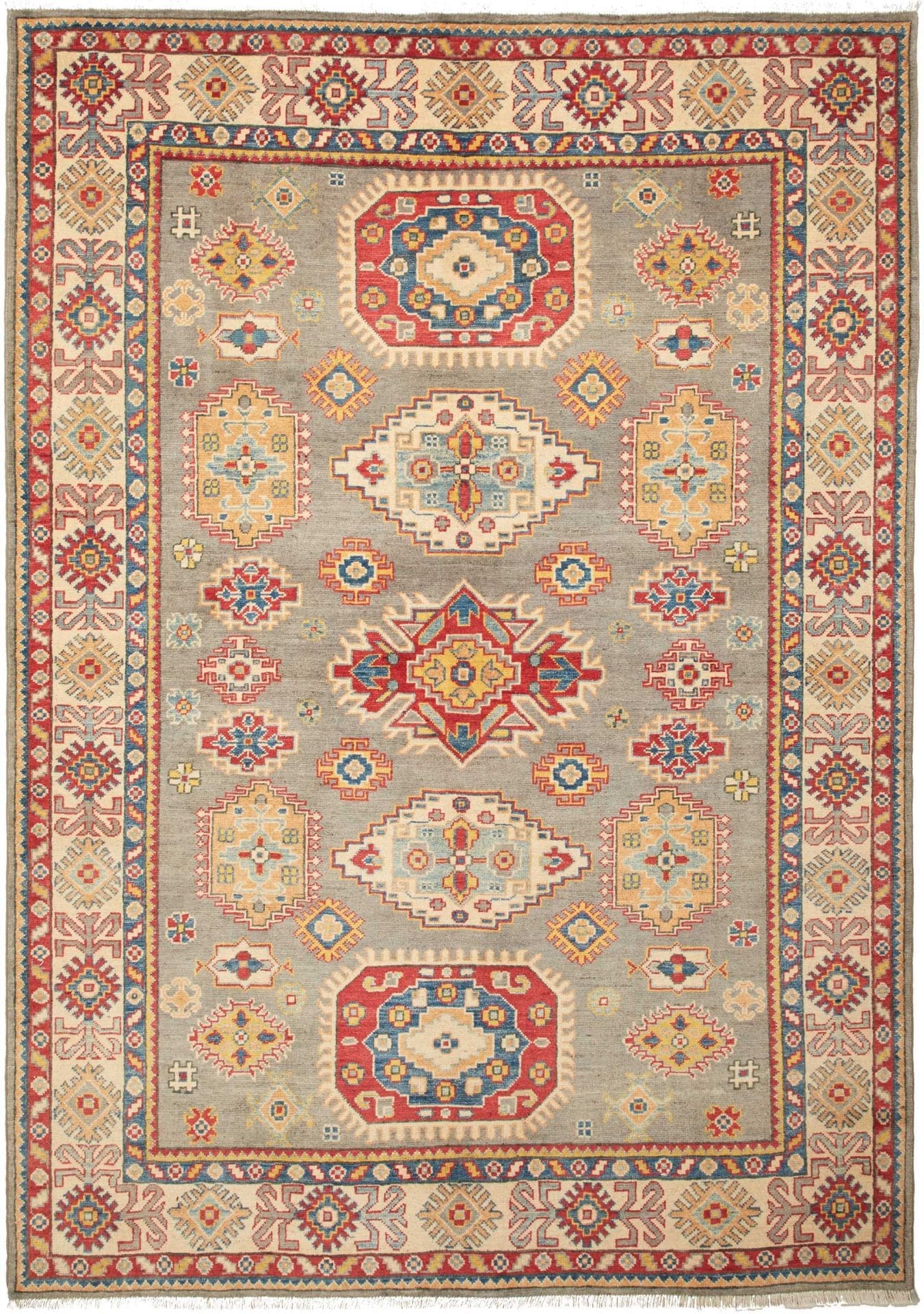 Kazak Orientteppich 175 x 244 cm, geometrisches Muster, handgeknüpft