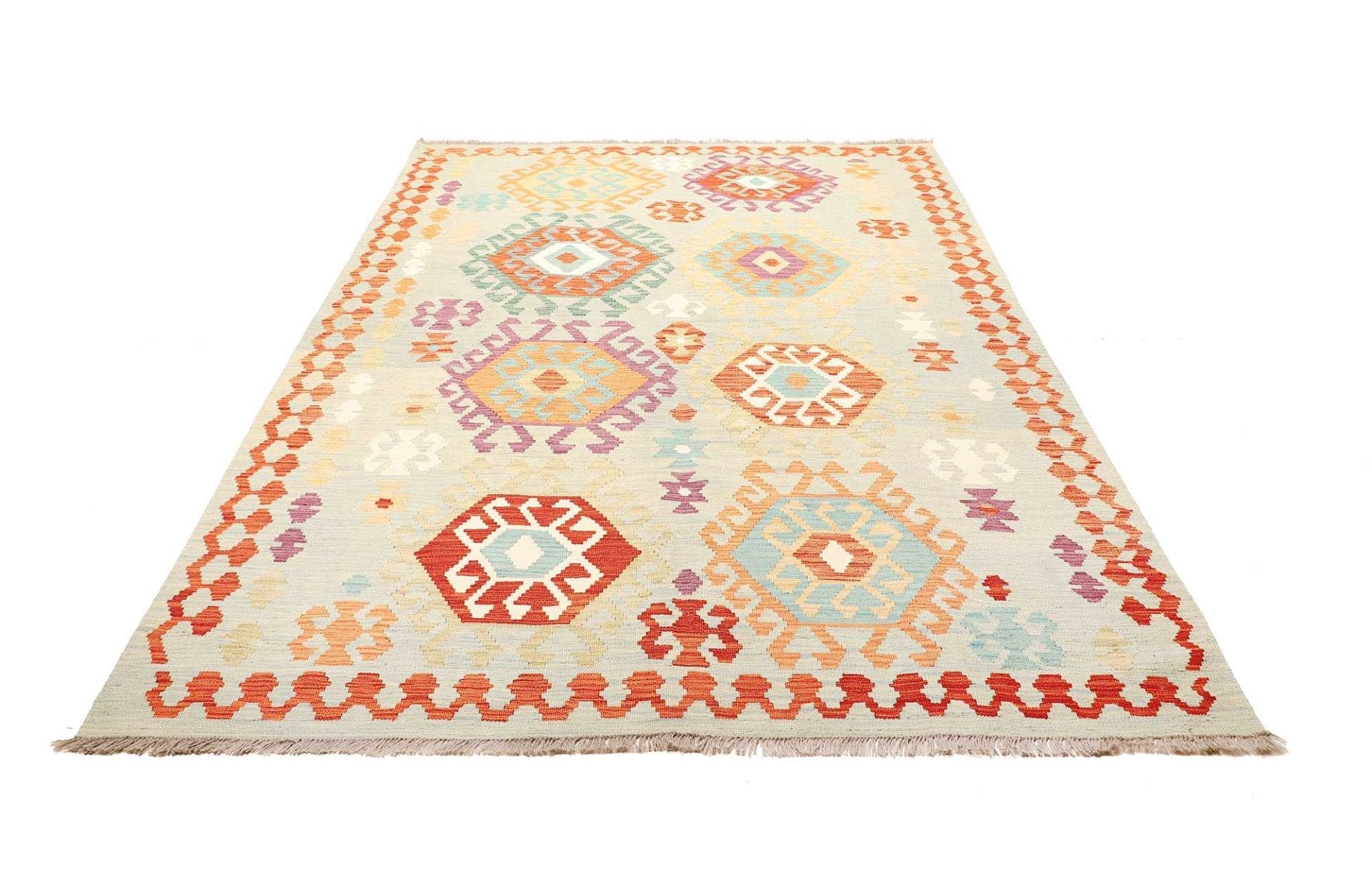 Kelim Teppich 174 x 264 cm, Afgh. Design, Schurwolle, handgewebt