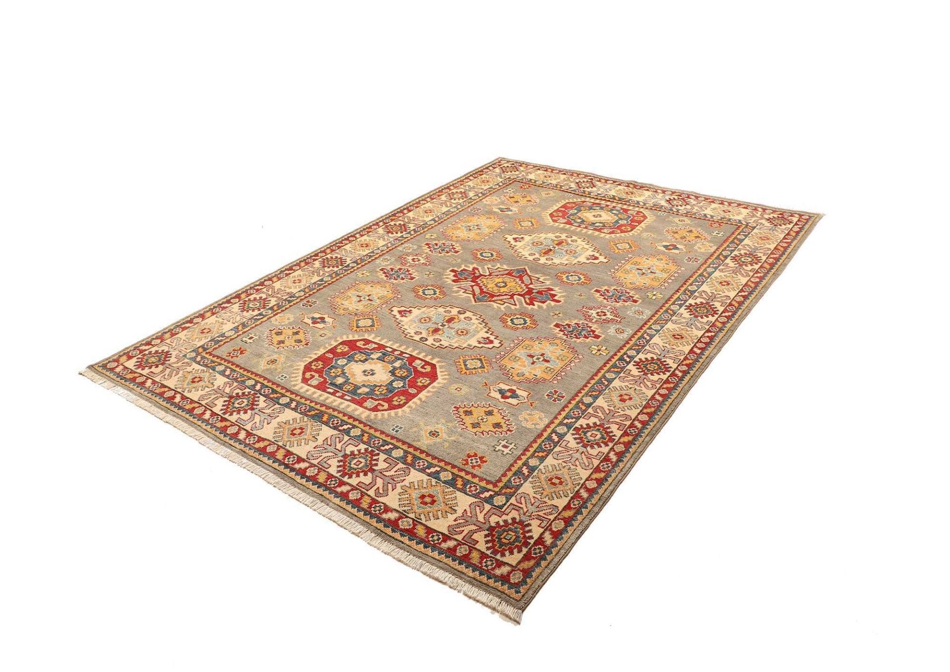 Kazak Orientteppich 175 x 244 cm, geometrisches Muster, handgeknüpft