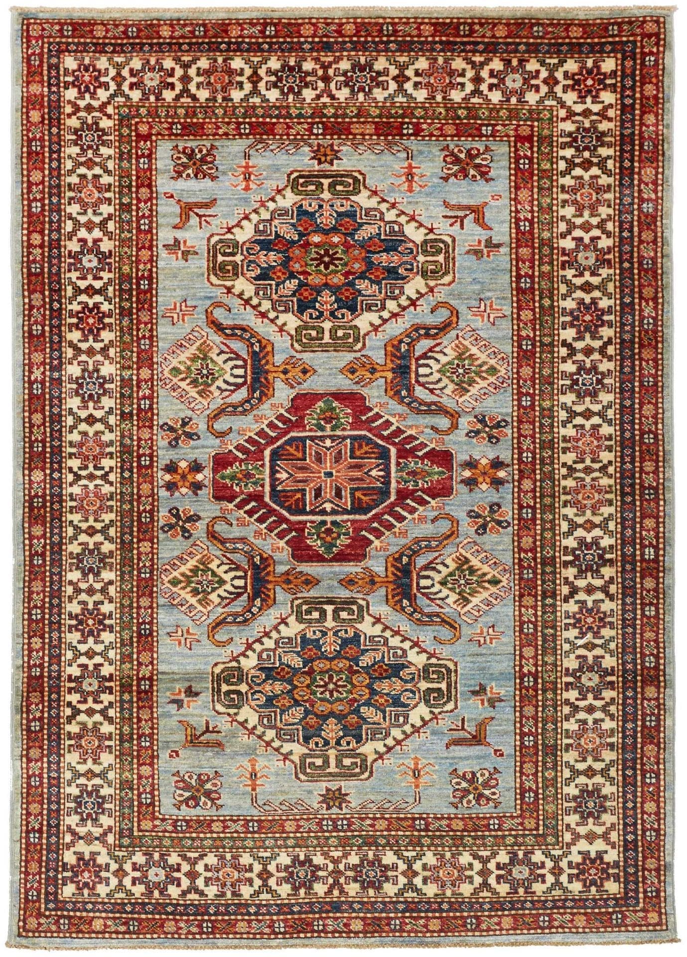 Kazak Teppich 127 x 174cm, geometrisches Muster, handgeknüpft