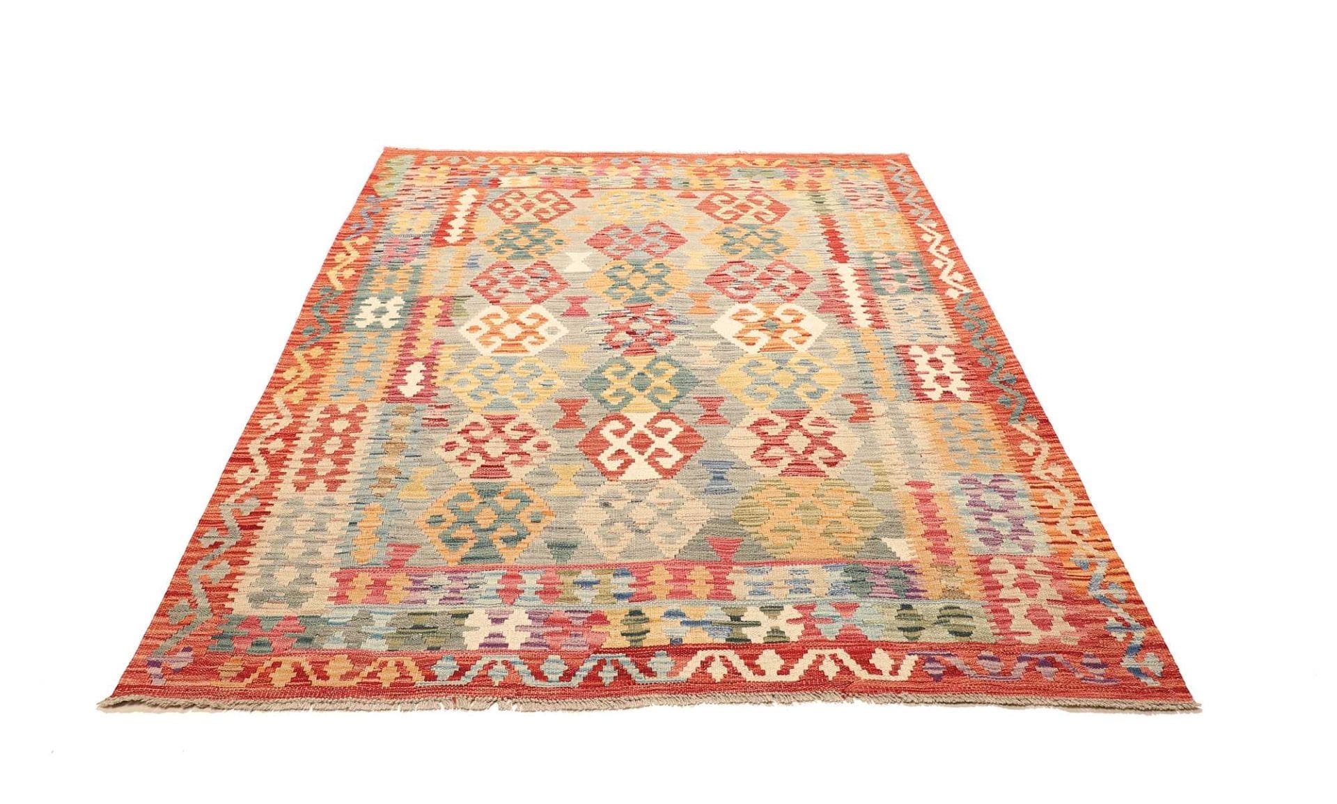 Handgewebter Kelim 157 x 195 cm aus Schurwolle, rustikales Flair