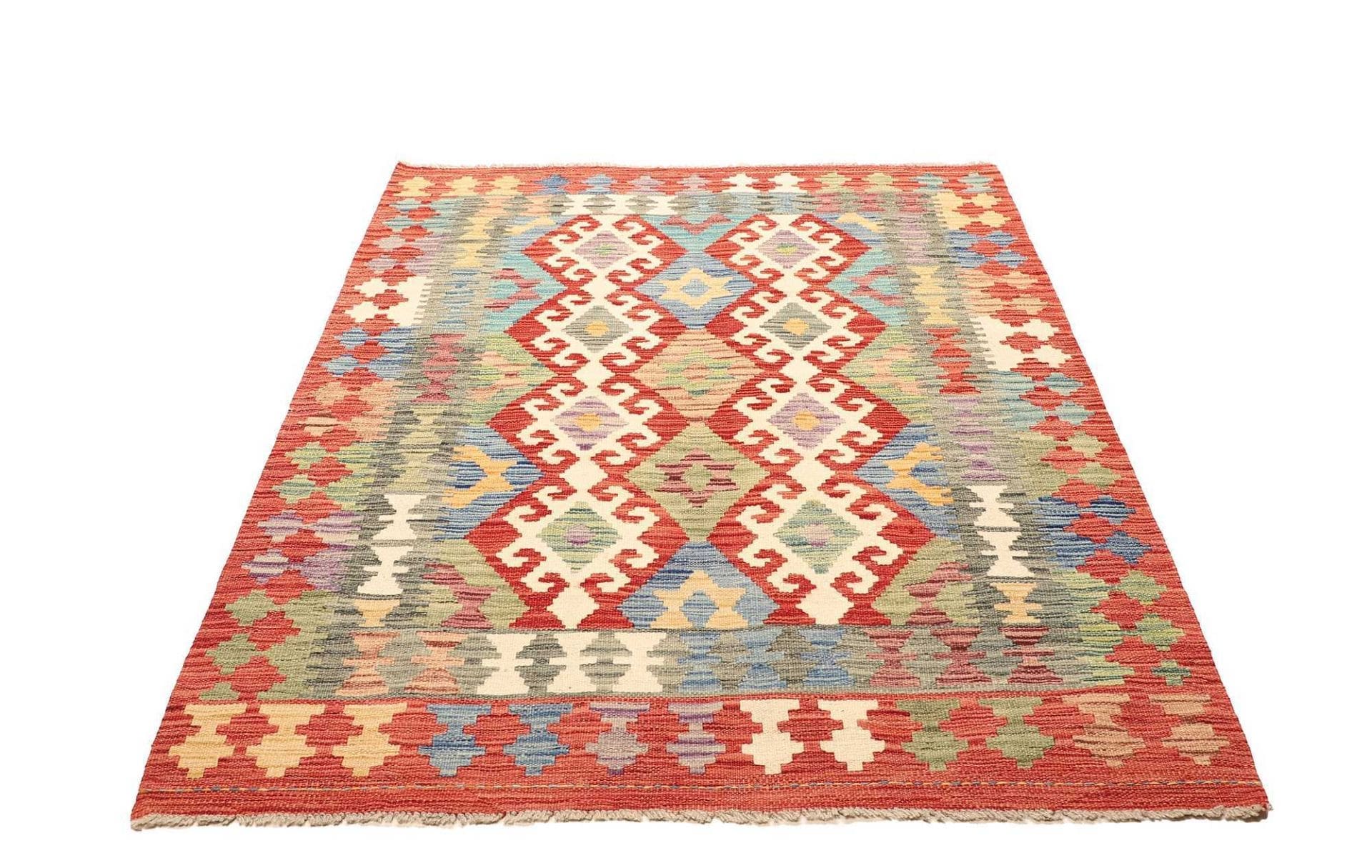 Kelim Teppich 132 x 171 cm, handgewebt, rustikales Flair, Schurwolle