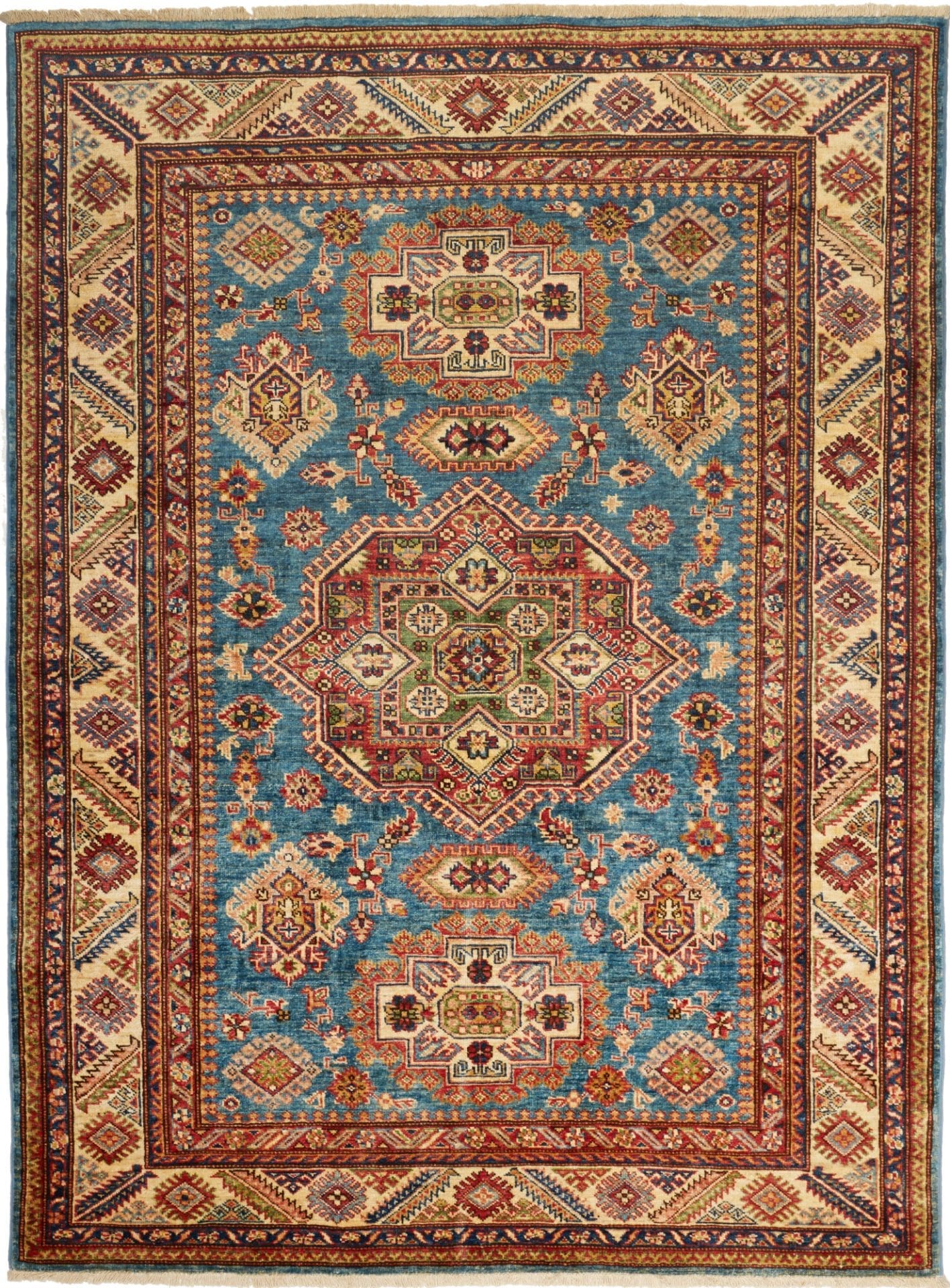 Kazak Teppich 156 x 208 cm, geometrisches Muster, handgeknüpft