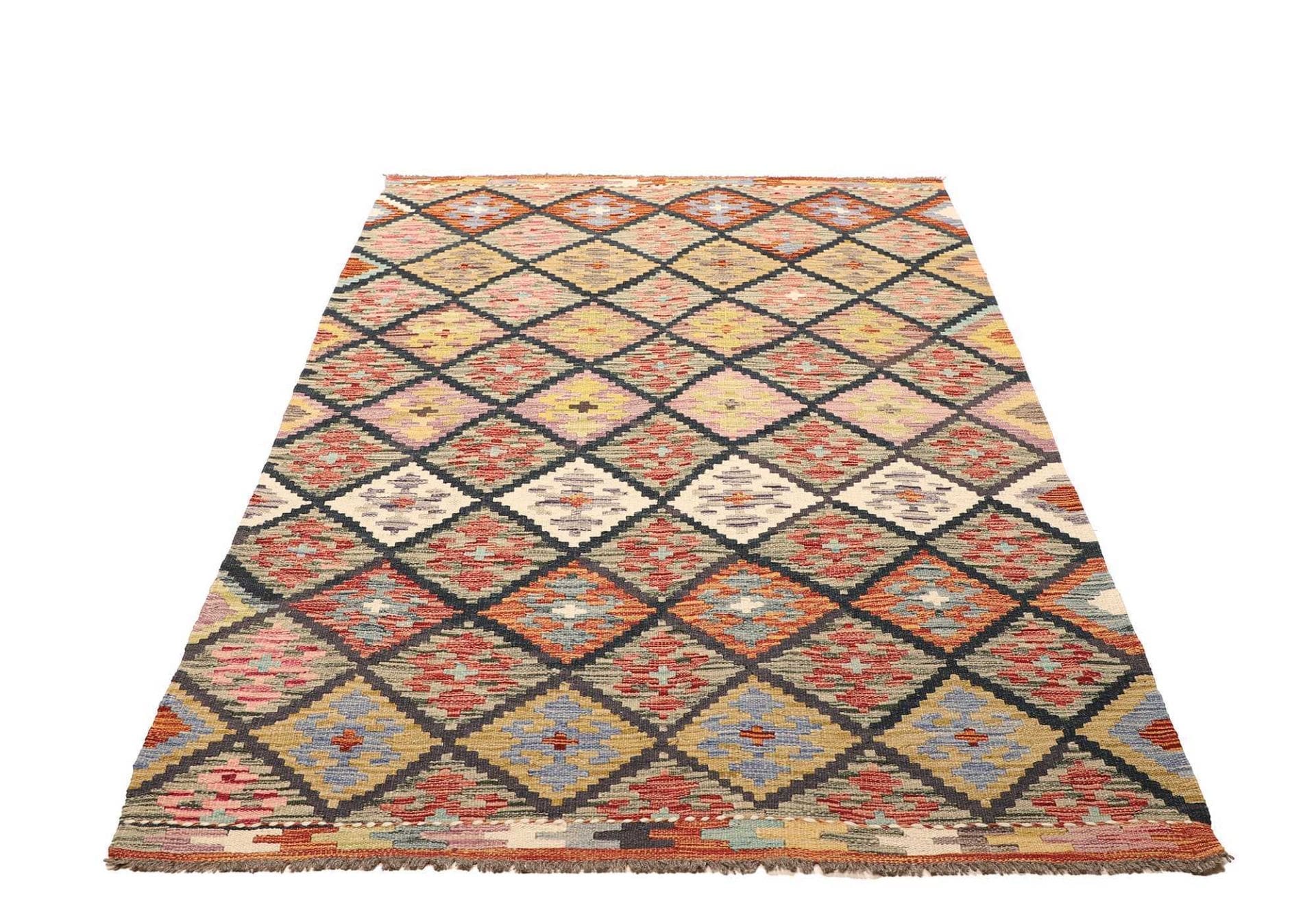 Kelim Teppich 124 x 189 cm - Handgewebt, rustikales Flair, Wolle