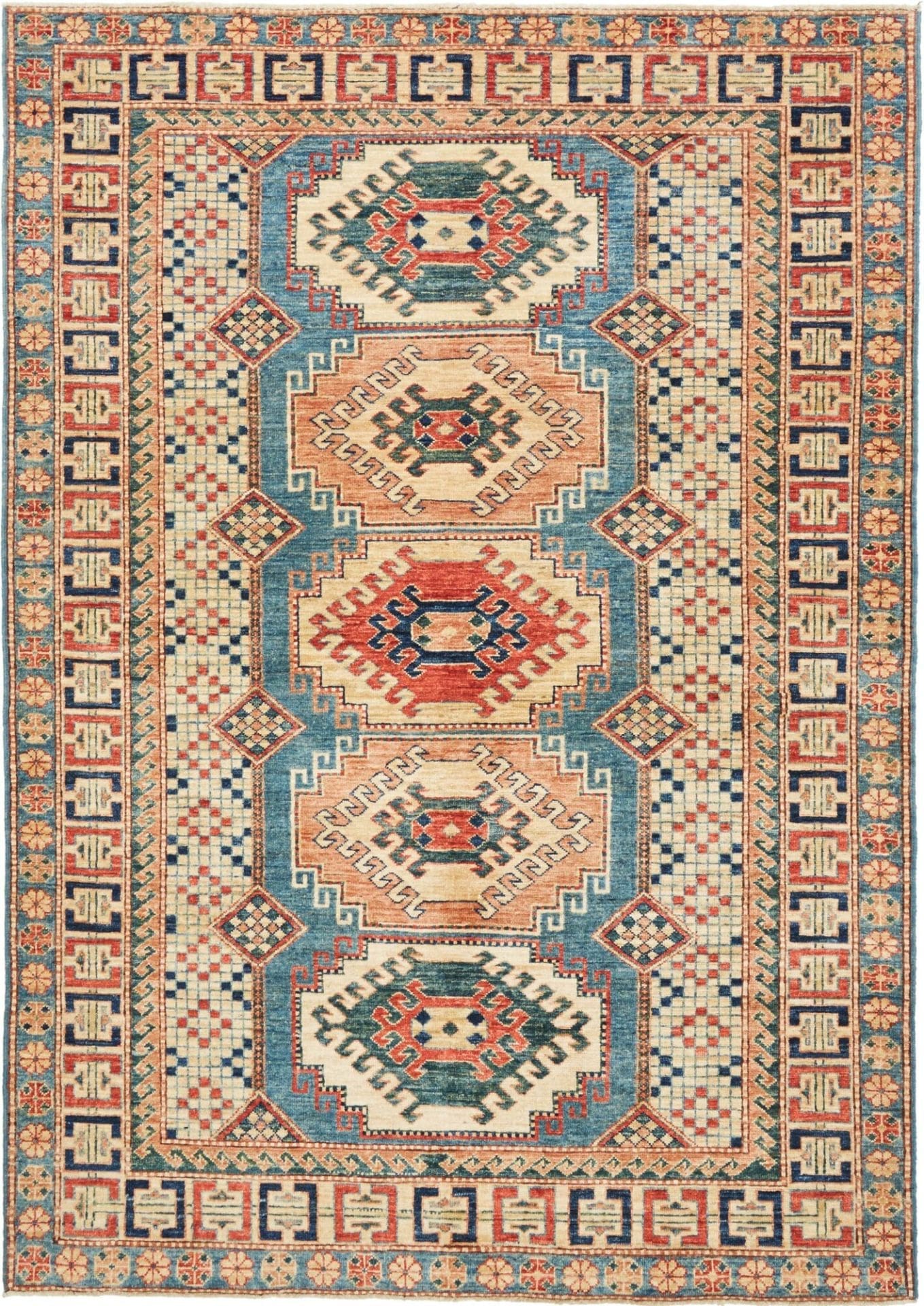 Kazak Teppich 151 x 212 cm, geometrisch, Schurwolle, handgeknüpft