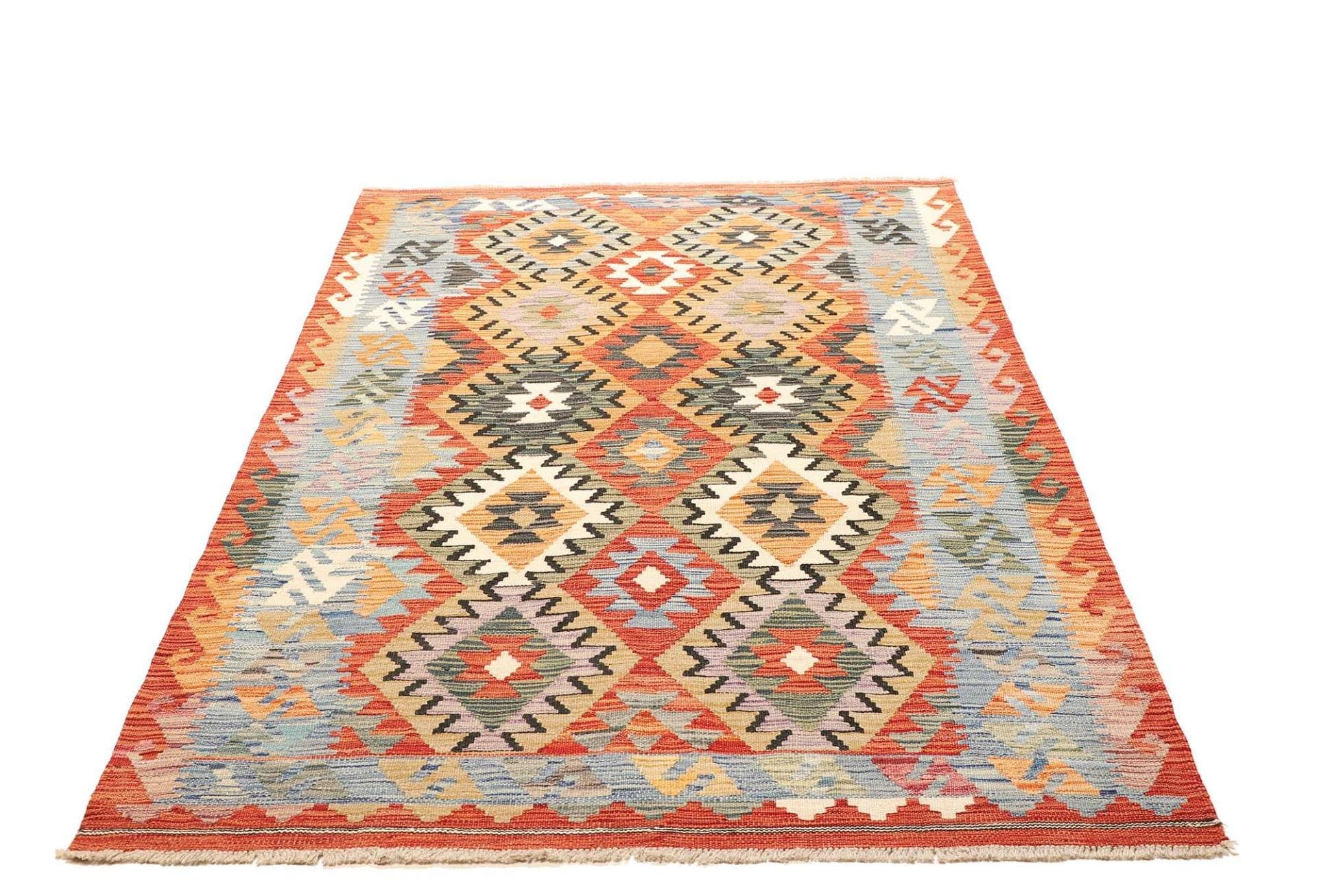 Kelim Teppich 128 x 180cm, handgewebt, rustikales Flair, Wolle