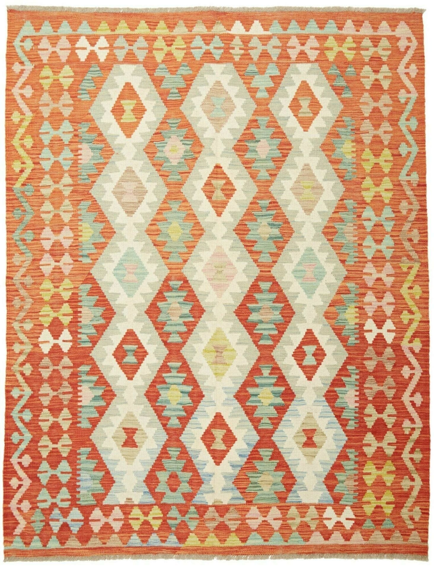 Handgewebter Kelim 155 x 198 cm aus Schurwolle, rustikales Flair