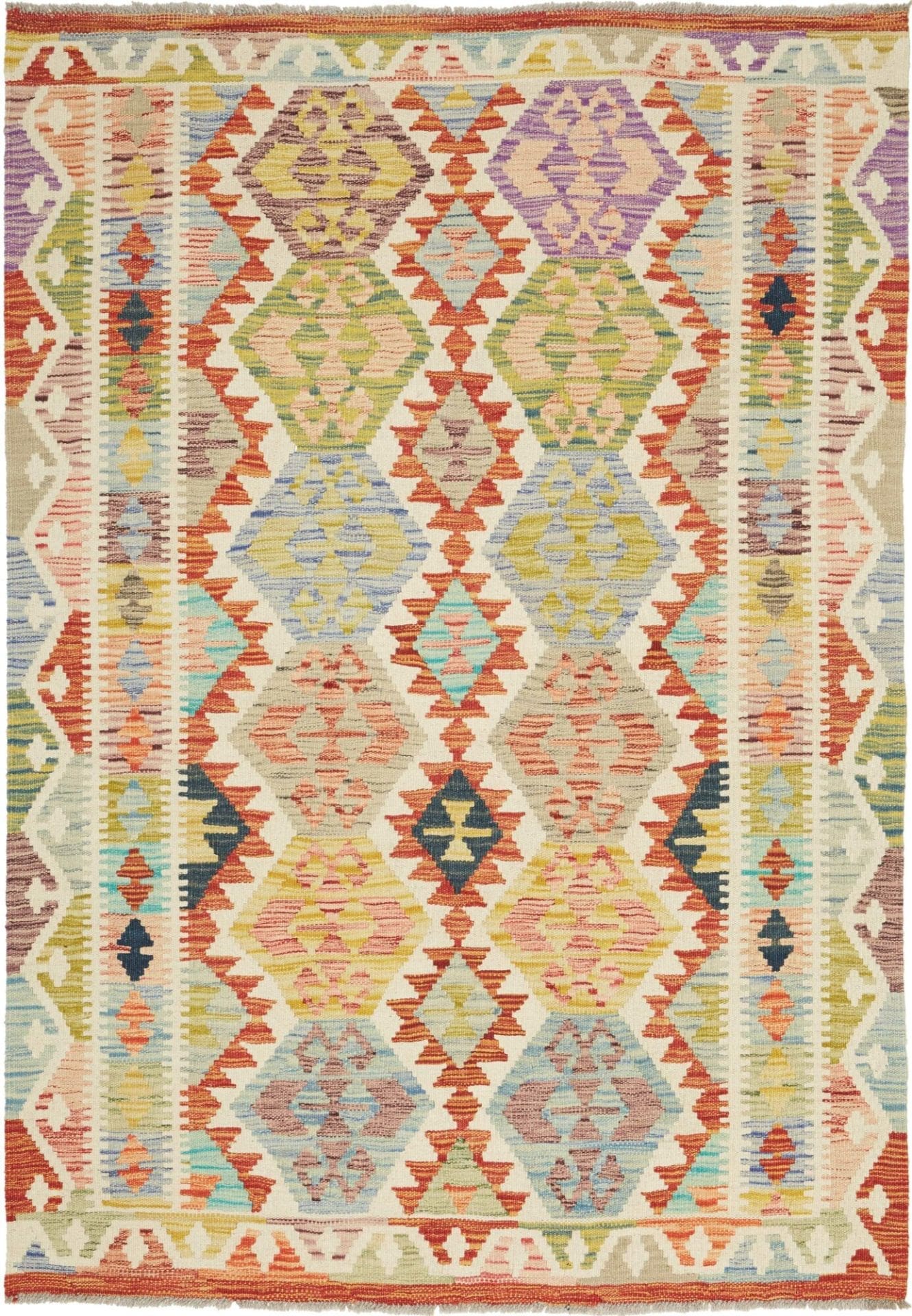 Kelim Teppich 127 x 179 cm, rustikal, 100% Schurwolle, handgewebt