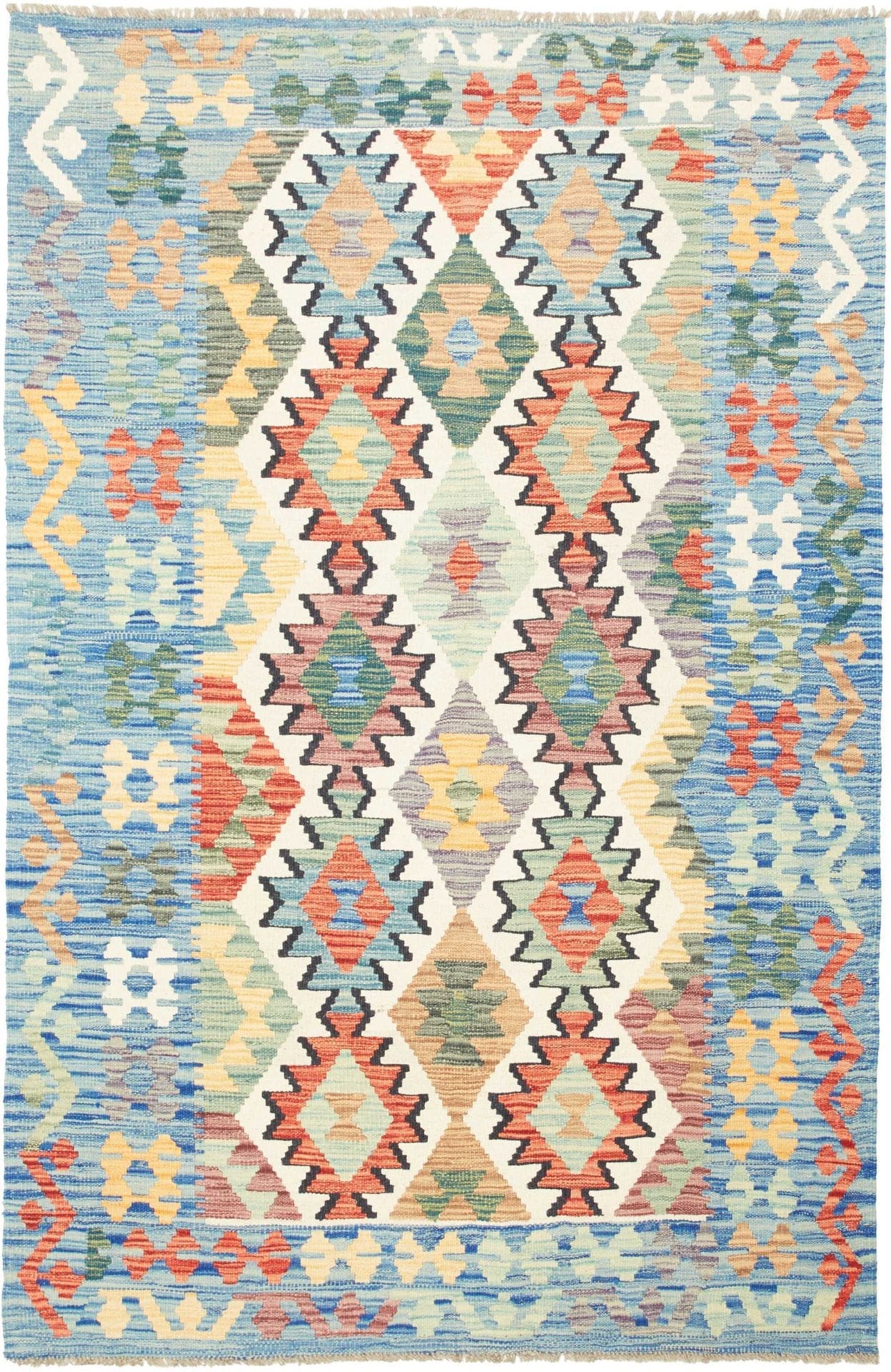 Kelim Teppich 128 x 191 cm aus Schurwolle, rustikales Design, handgewebt
