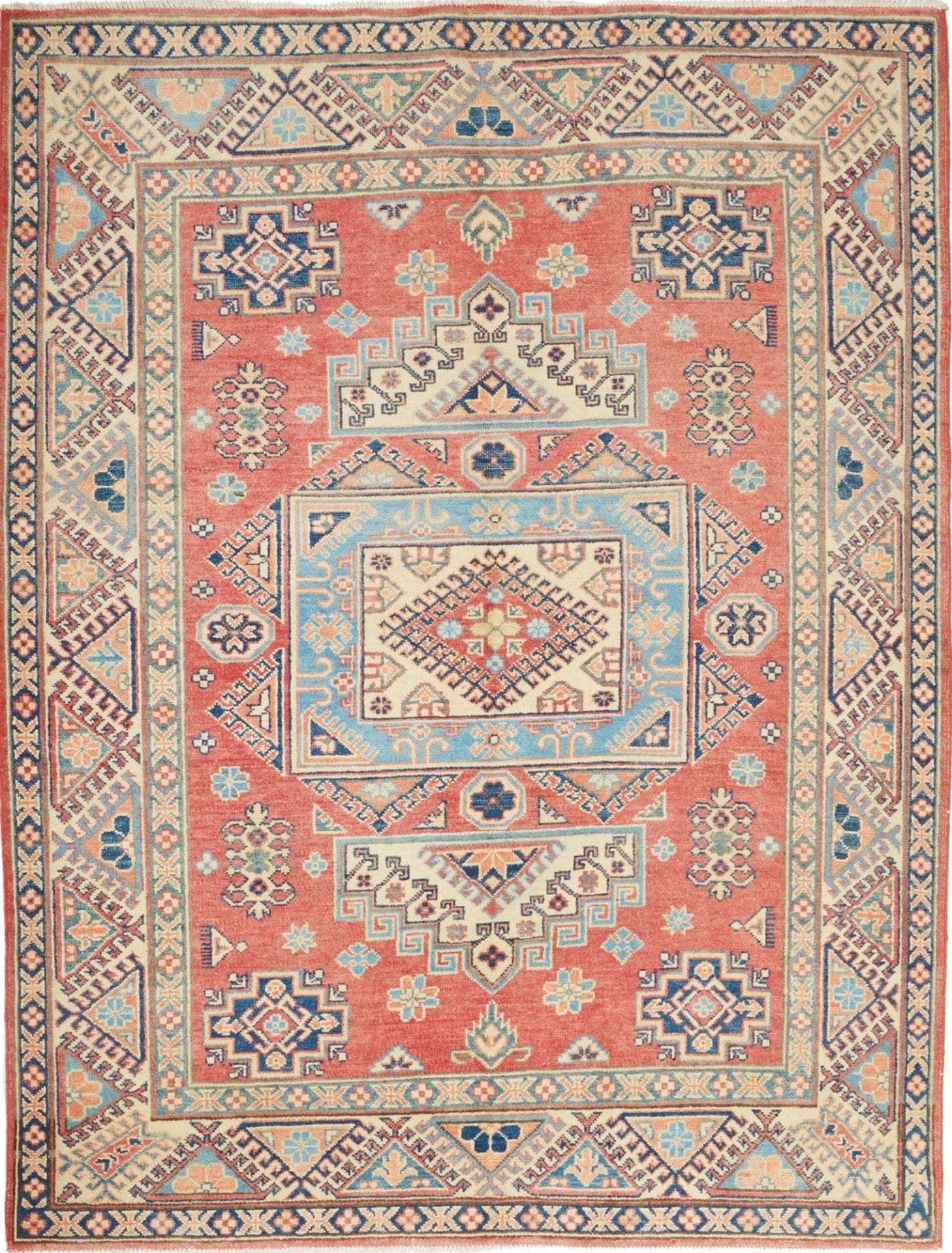 Kazak Teppich 153 x 197cm, geometrisches Muster, handgeknüpft