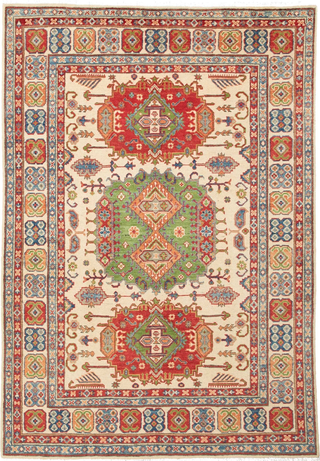 Kazak Teppich 150 x 210 cm, geometrisches Muster, handgeknüpft