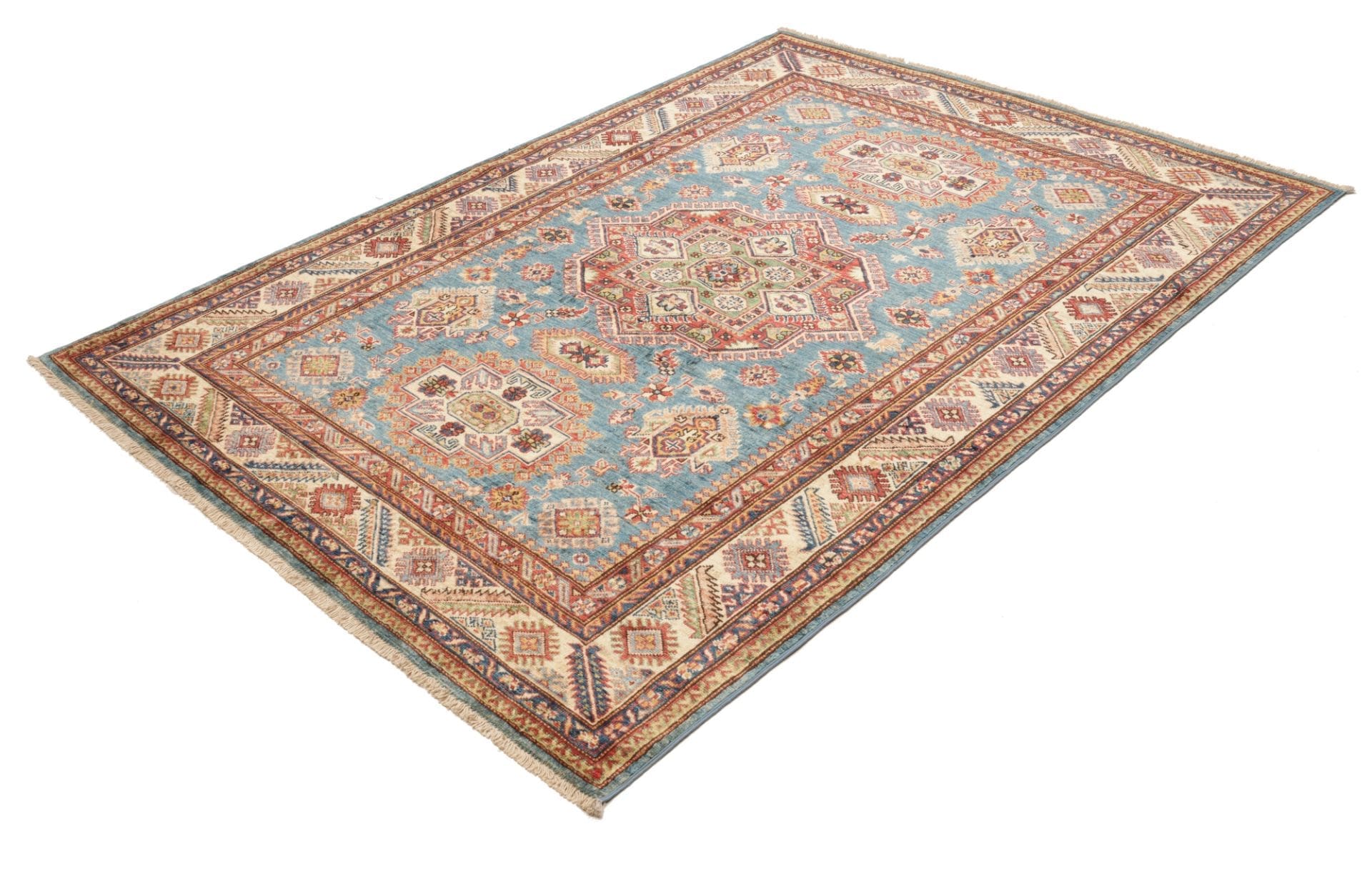 Kazak Teppich 156 x 208 cm, geometrisches Muster, handgeknüpft