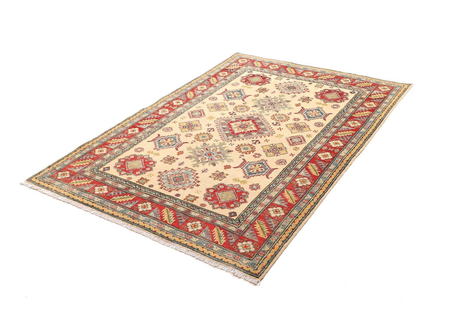 (Verkauft) Kazak Teppich 125 x 183cm, geometrisches Muster, handgeknüpft
