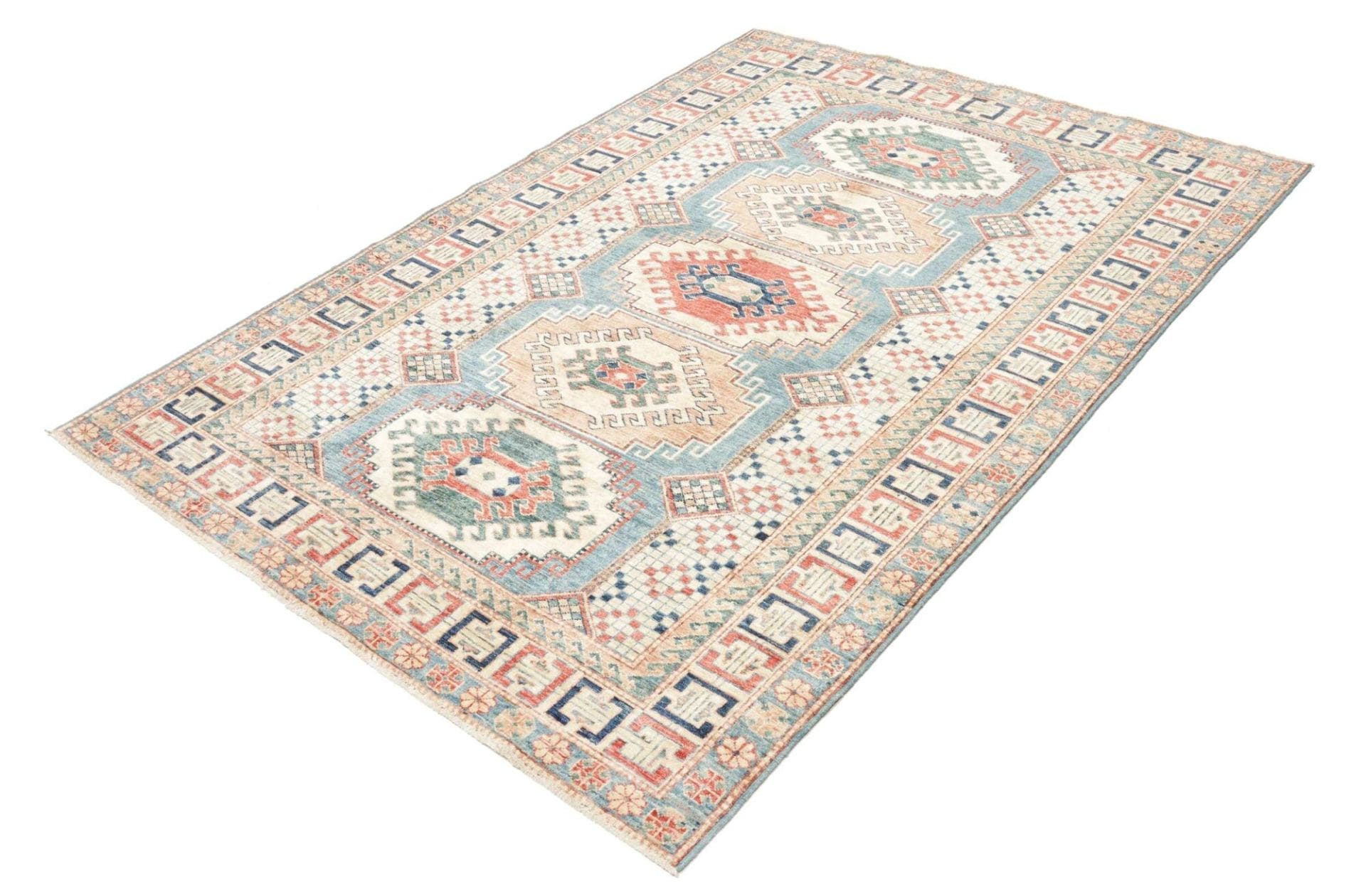 Kazak Teppich 151 x 212 cm, geometrisch, Schurwolle, handgeknüpft