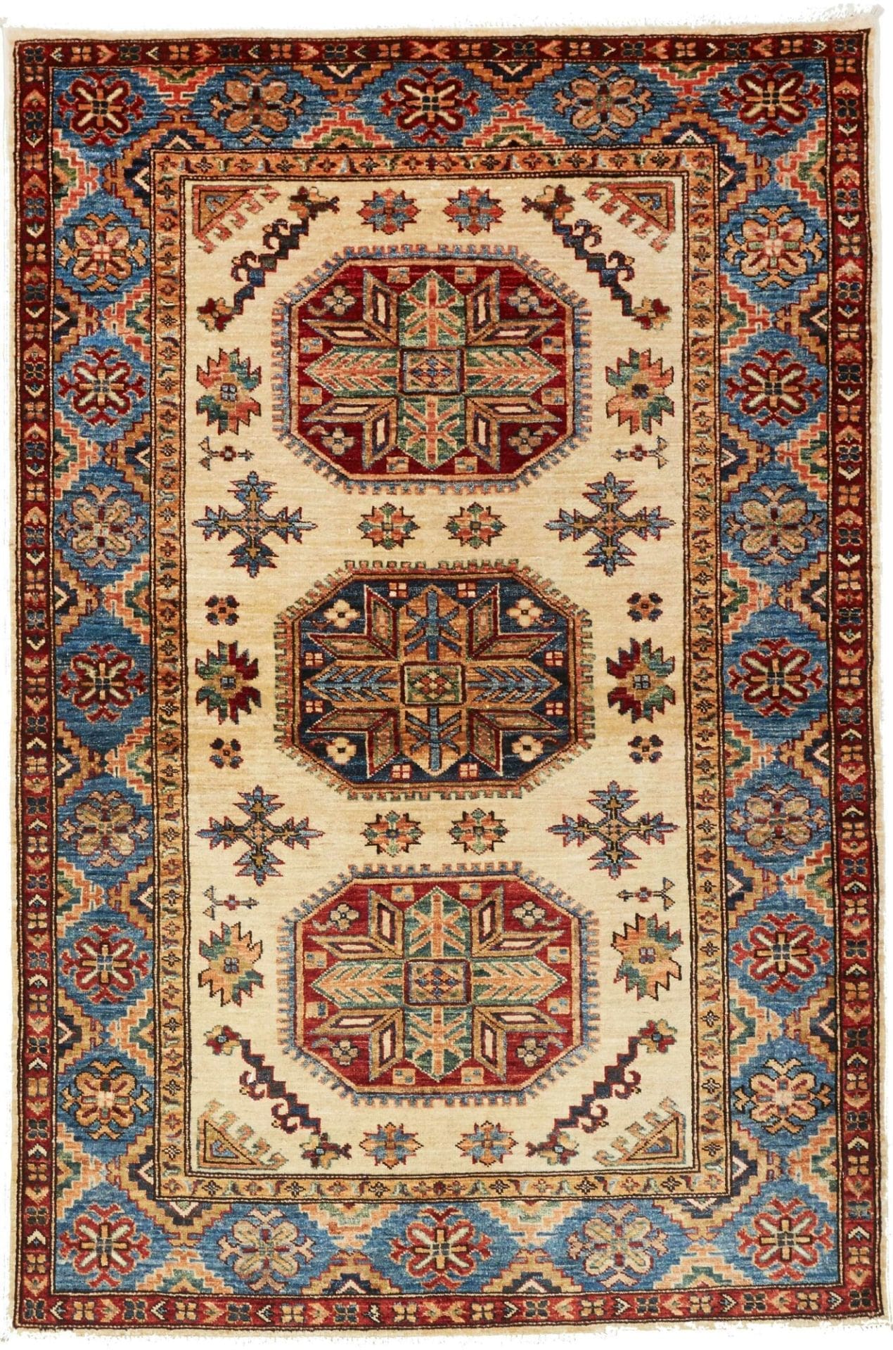 Handgeknüpfter Kazak Orientteppich 128 x 187 cm, geometrische Muster
