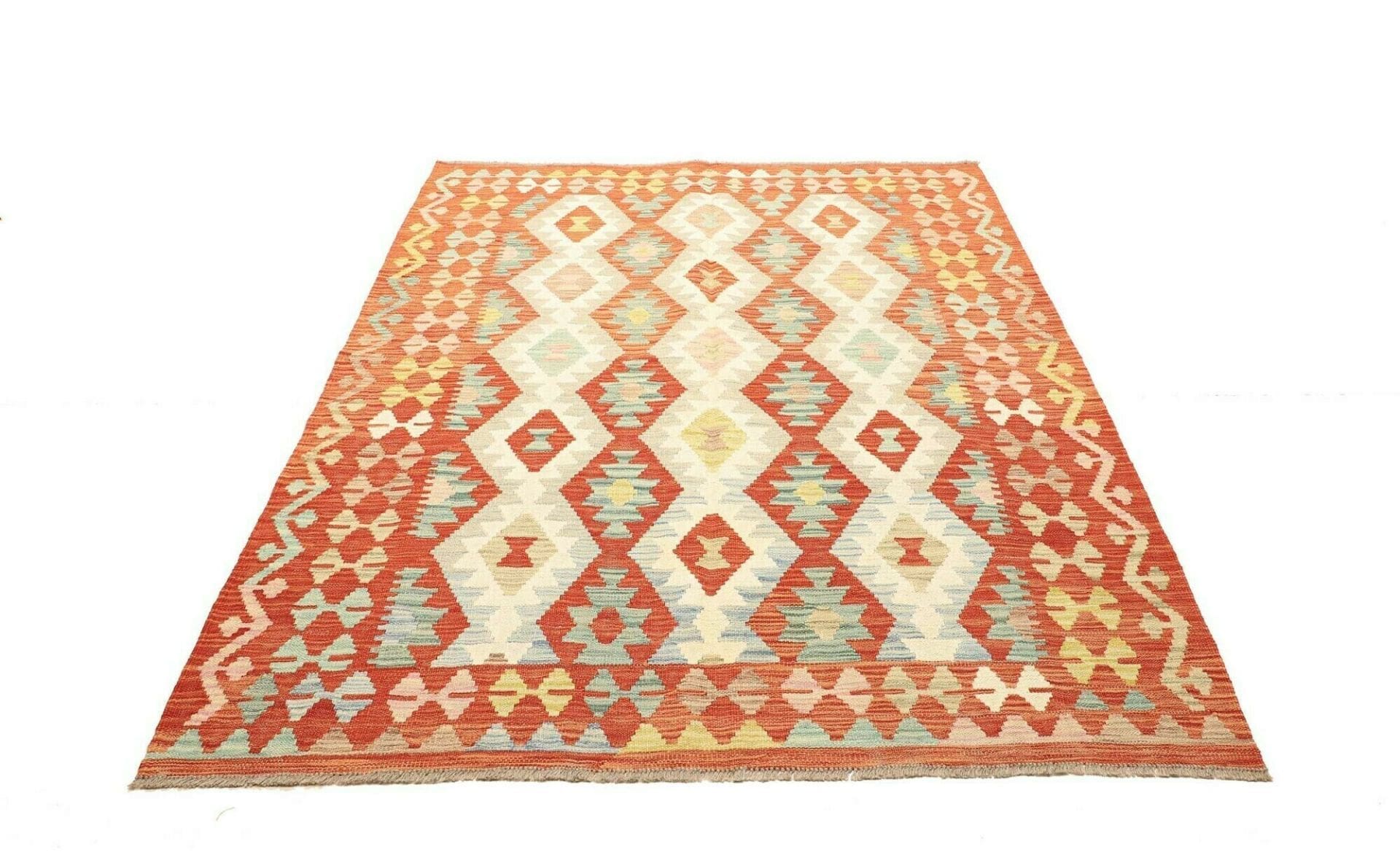 Handgewebter Kelim 155 x 198 cm aus Schurwolle, rustikales Flair
