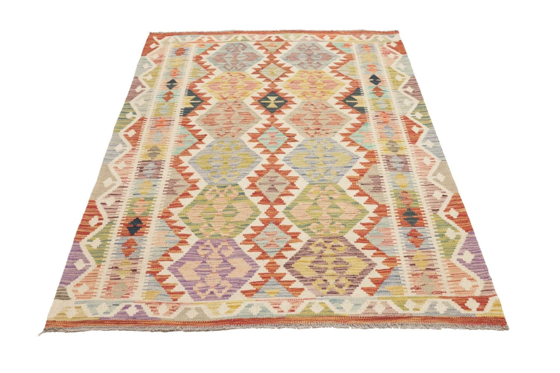 Kelim Teppich 127 x 179 cm, rustikal, 100% Schurwolle, handgewebt