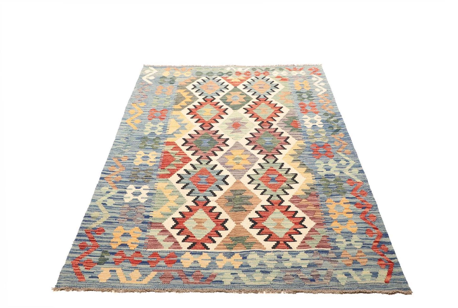 Kelim Teppich 128 x 191 cm aus Schurwolle, rustikales Design, handgewebt