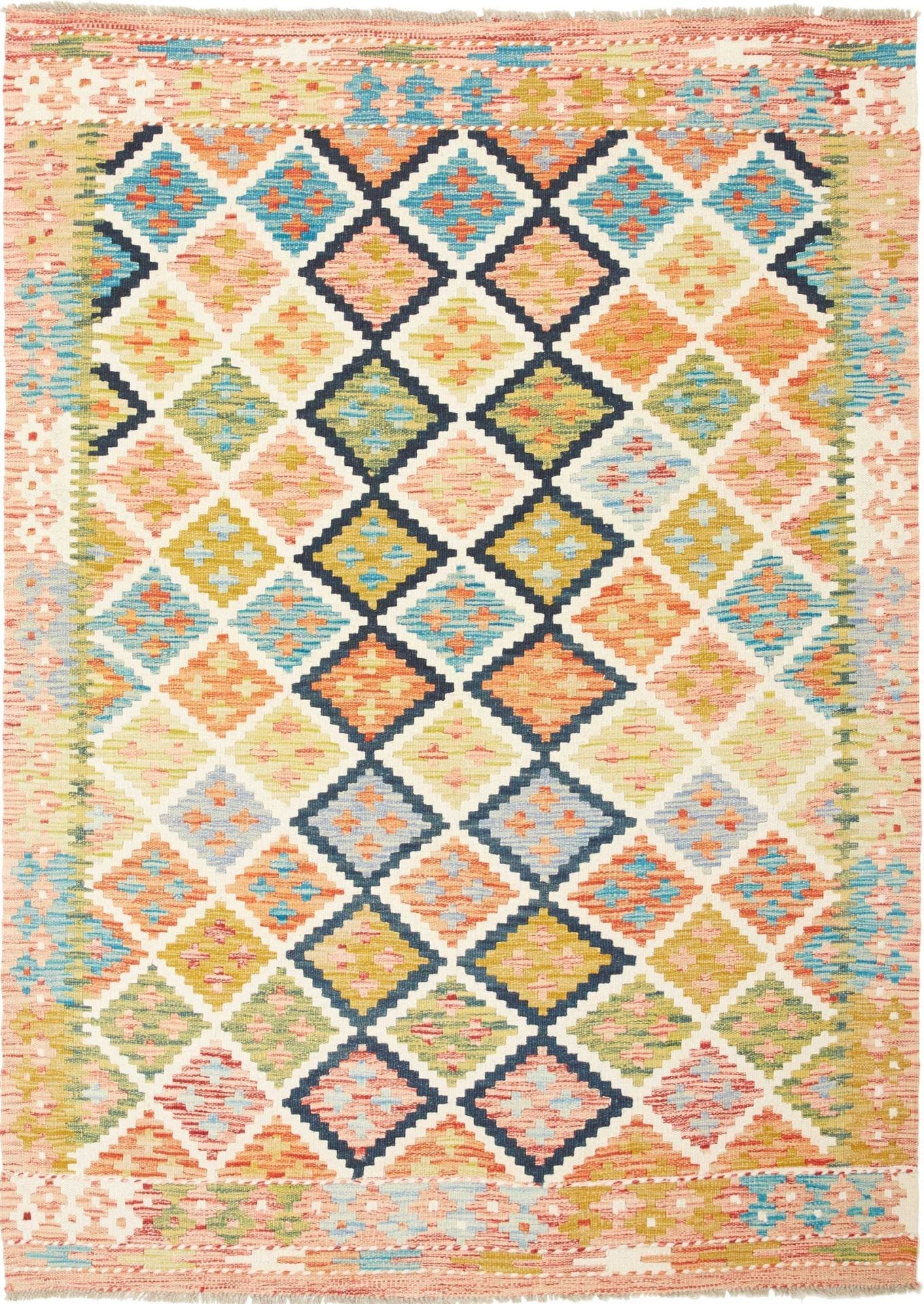 Kelim Teppich 135 x 184cm, handgewebt, rustikales Flair, Wolle