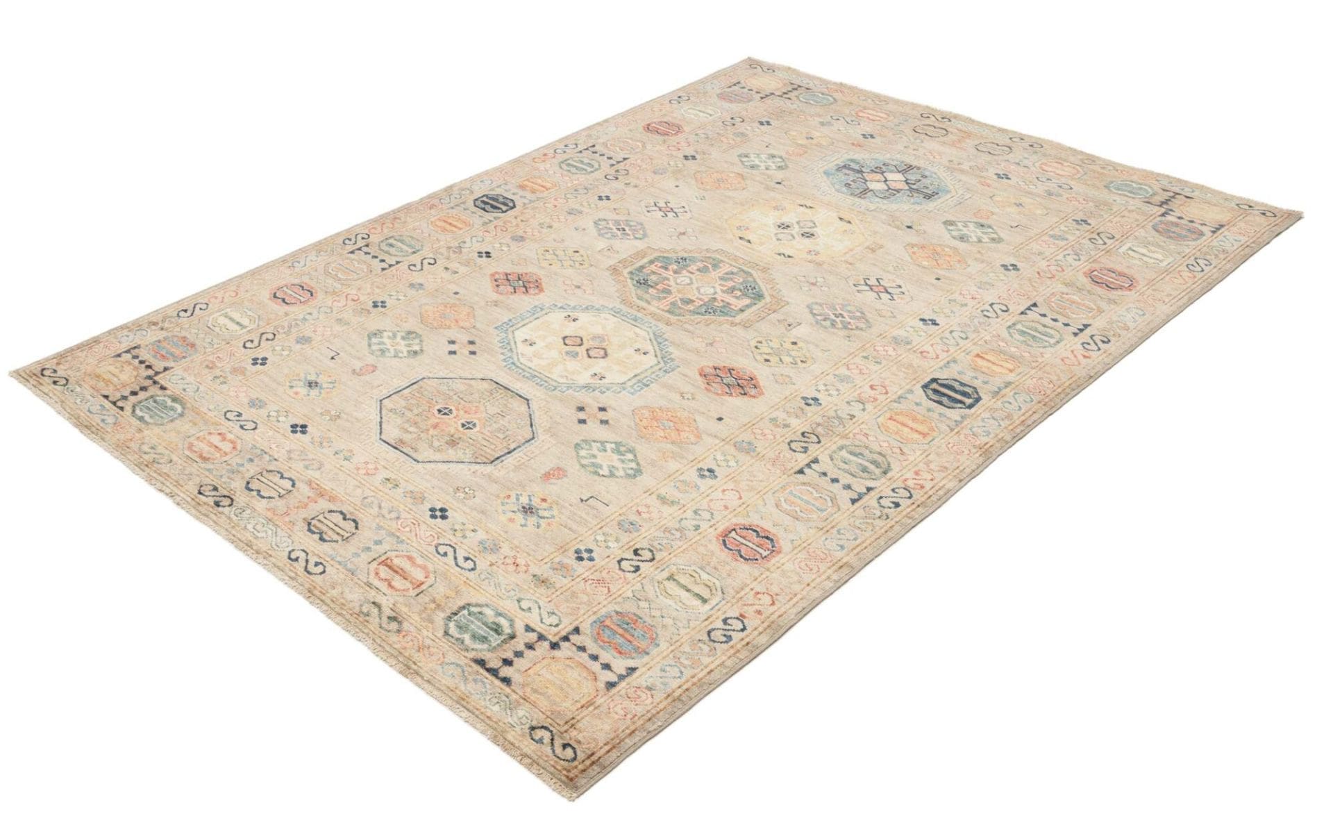 Kazak Teppich 153 x 209cm, geometrisches Muster, handgeknüpft