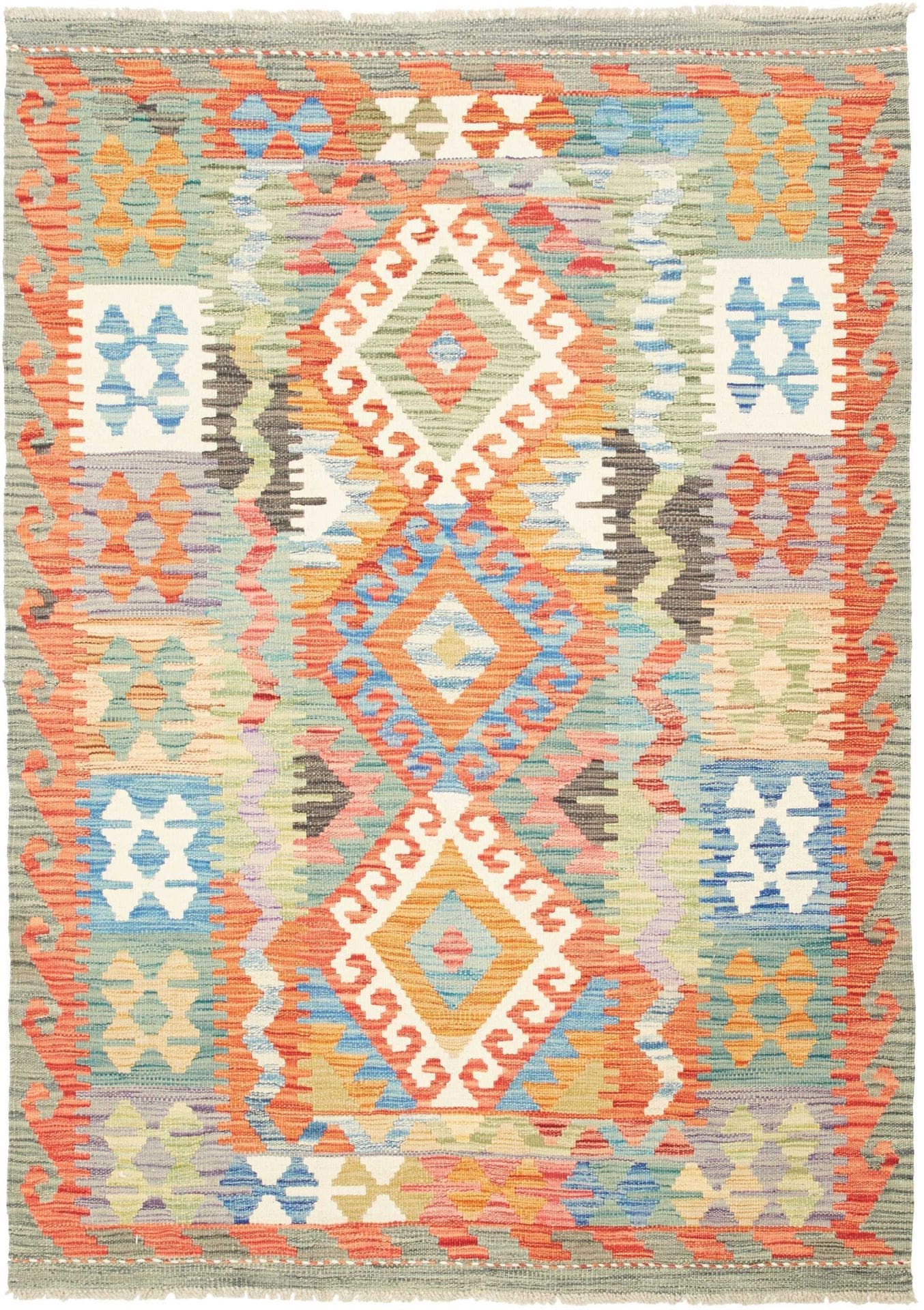 Kelim Teppich 127 x 175 cm aus Schurwolle, handgewebt, rustikal