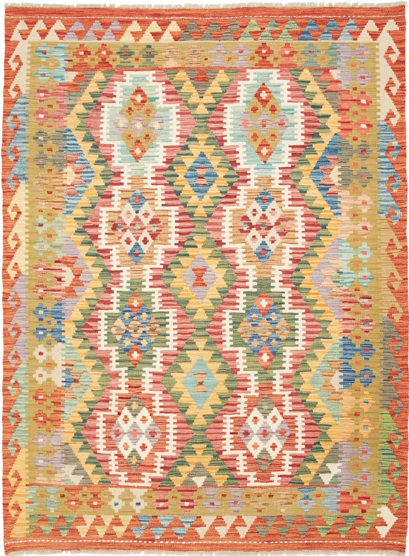 Kelim Teppich 148 x 194cm, rustikal, aus Schurwolle, handgewebt