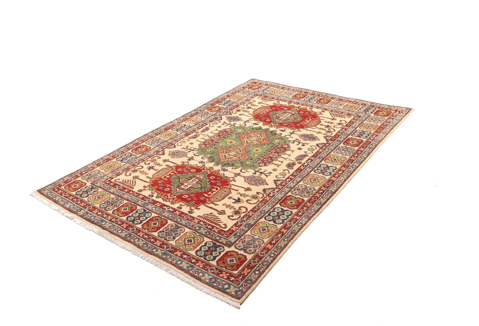 Kazak Teppich 150 x 210 cm, geometrisches Muster, handgeknüpft
