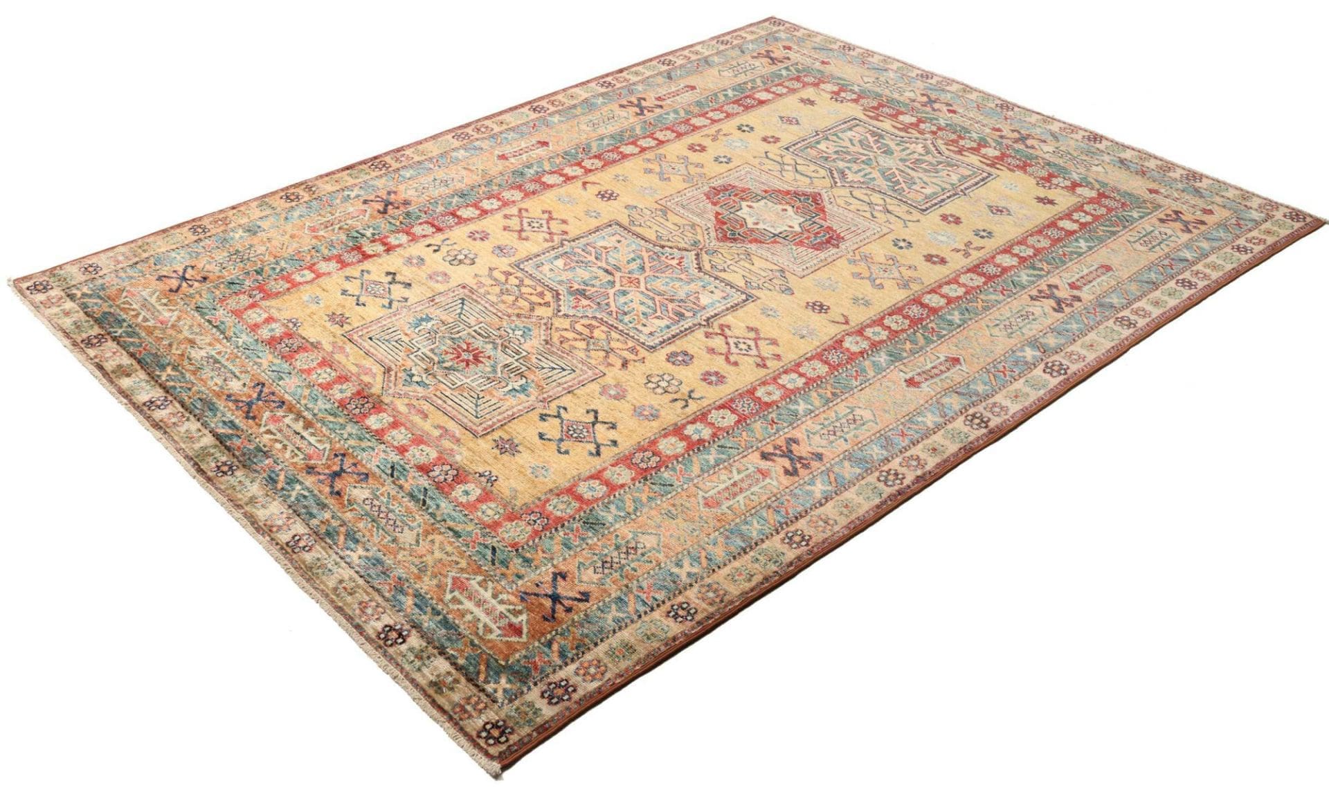 Kazak Teppich 153 x 207 cm, geometrisches Muster, handgeknüpft