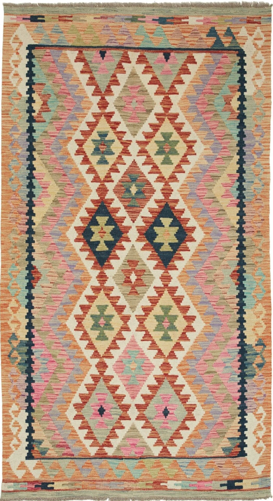 Kelim Teppich 127 x 193 cm, rustikal, Schurwolle, handgewebt