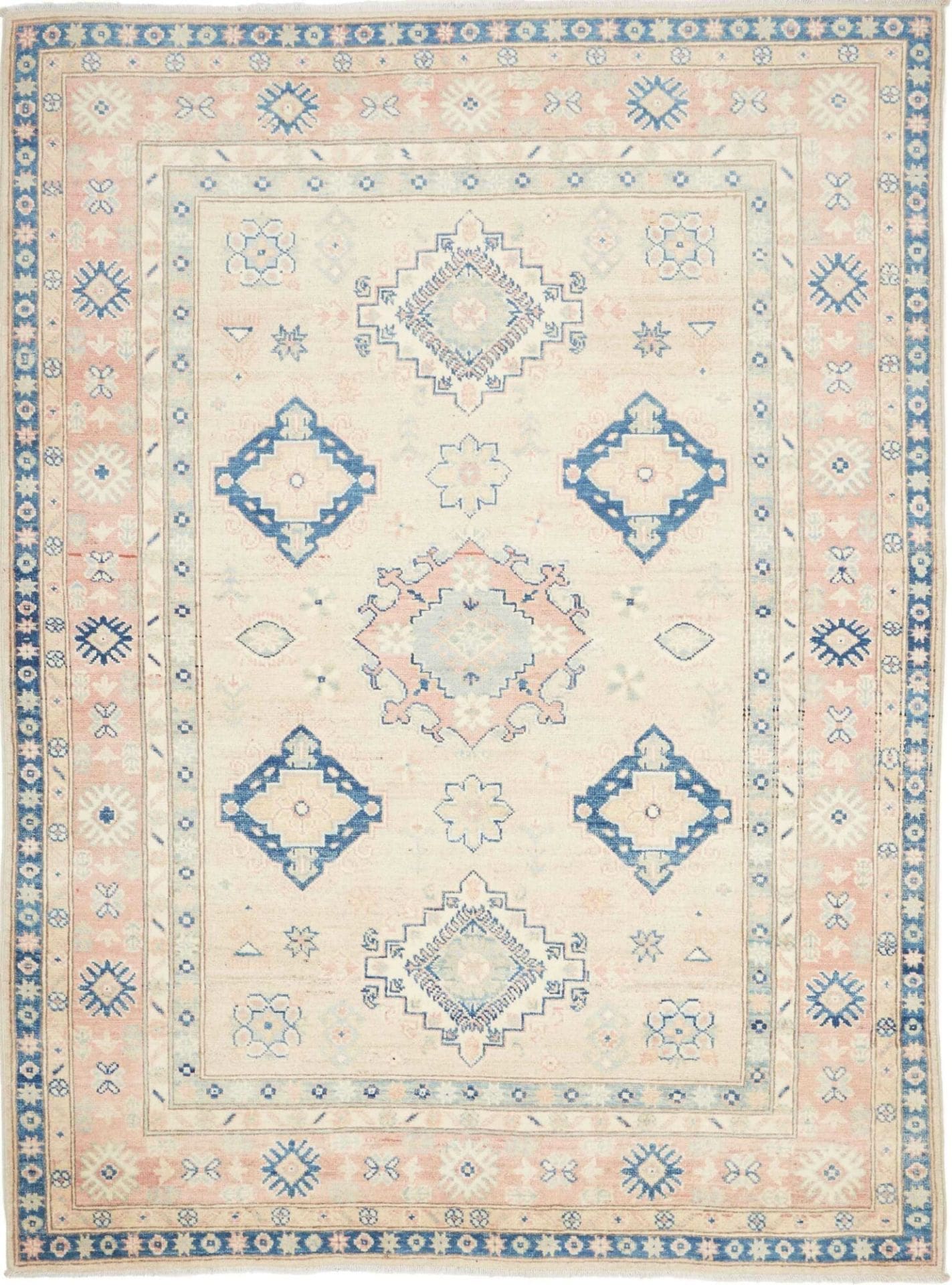 Kazak Teppich 151 x 201 cm - Geometrisches Muster, Schurwolle, handgeknüpft