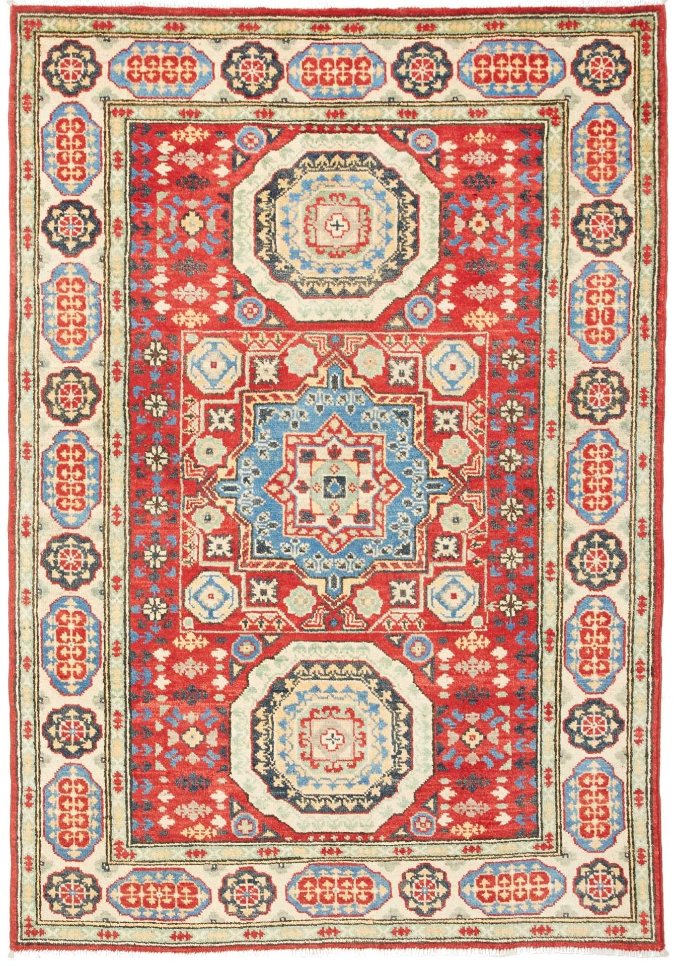 Kazak Orientteppich 122 x 173 cm, geometrisches Muster, handgeknüpft