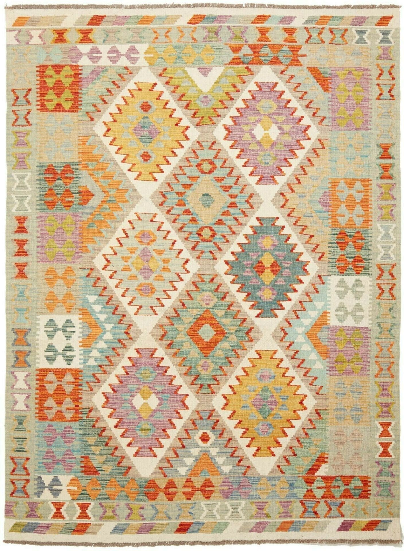 Kelim Teppich 155 x 207cm, handgewebt, rustikales Flair, Wolle