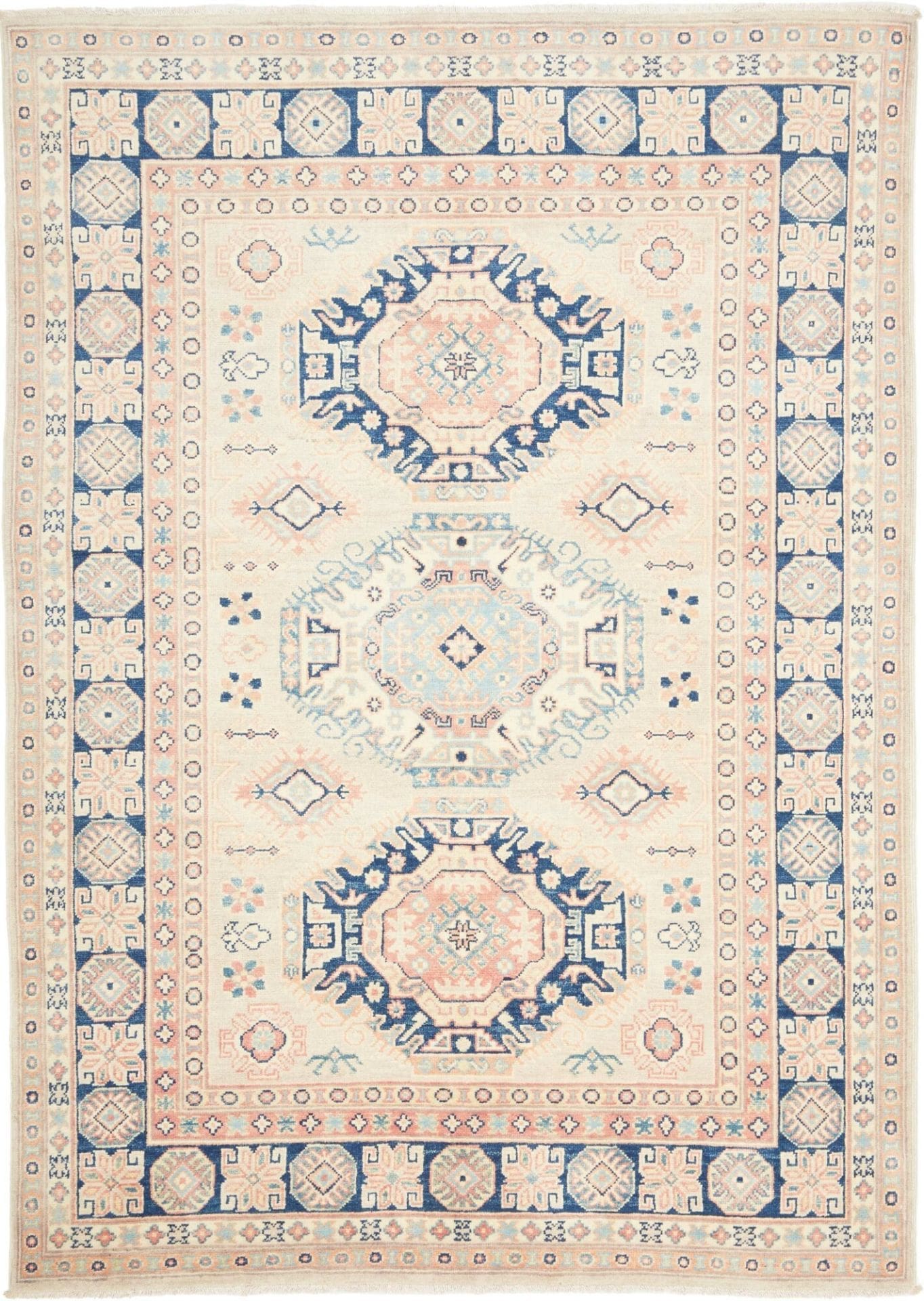 Kazak Orientteppich 150 x 204cm, geometrische Muster, handgeknüpft