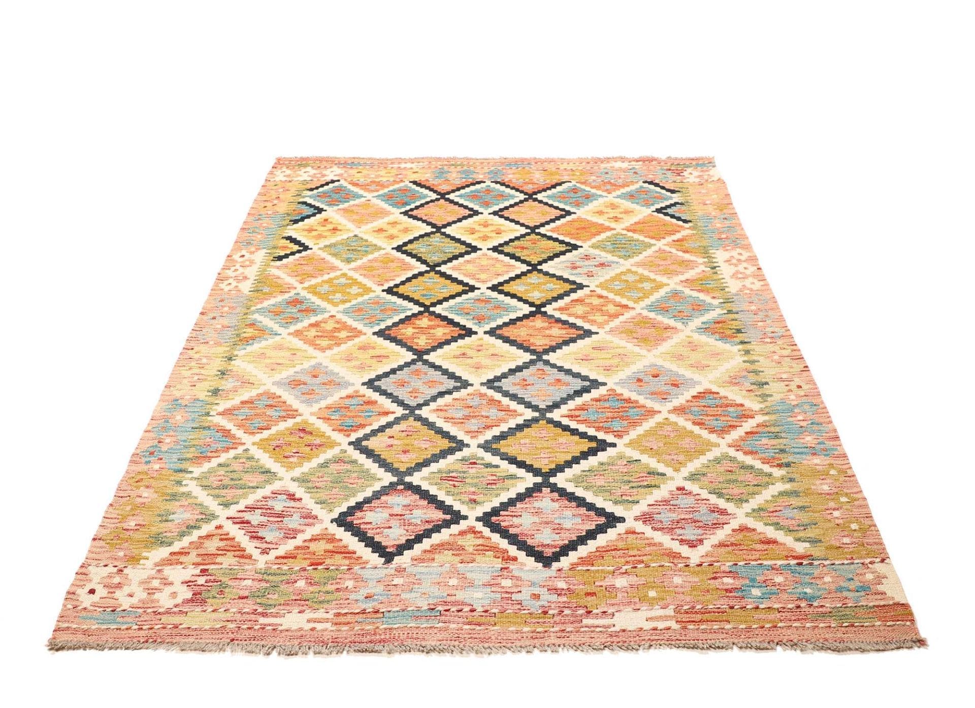 Kelim Teppich 135 x 184cm, handgewebt, rustikales Flair, Wolle