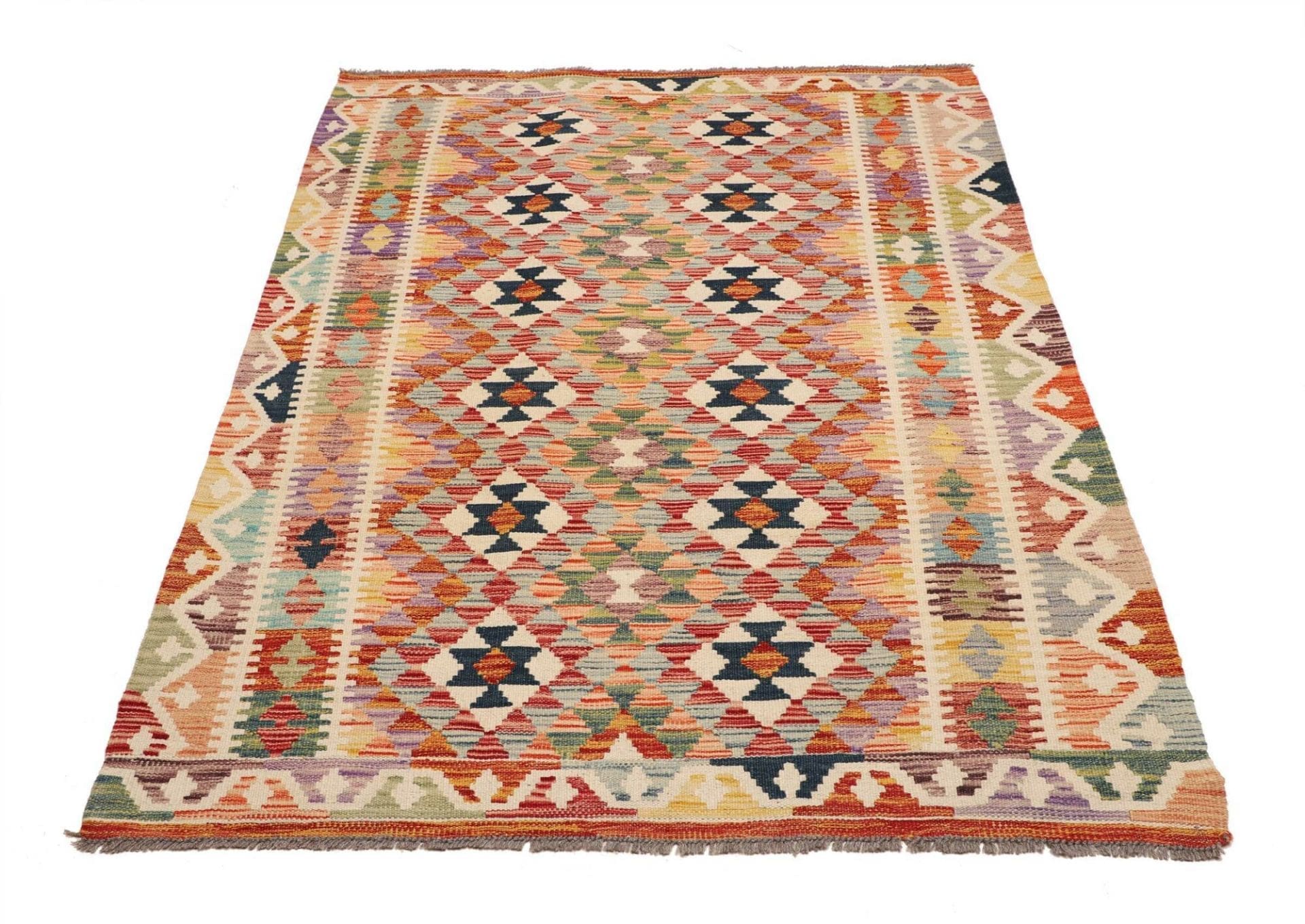 Kelim Teppich 127 x 177 cm aus Schurwolle, handgewebt, rustikal