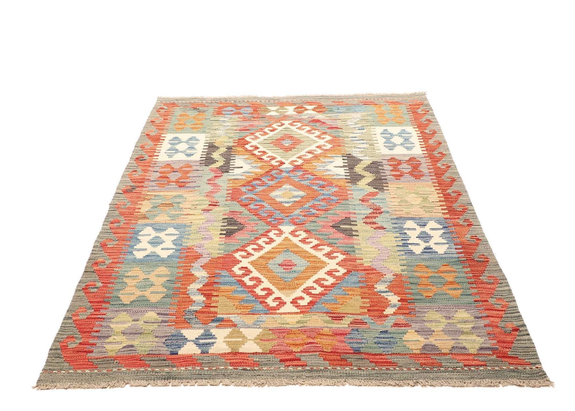 Kelim Teppich 127 x 175 cm aus Schurwolle, handgewebt, rustikal