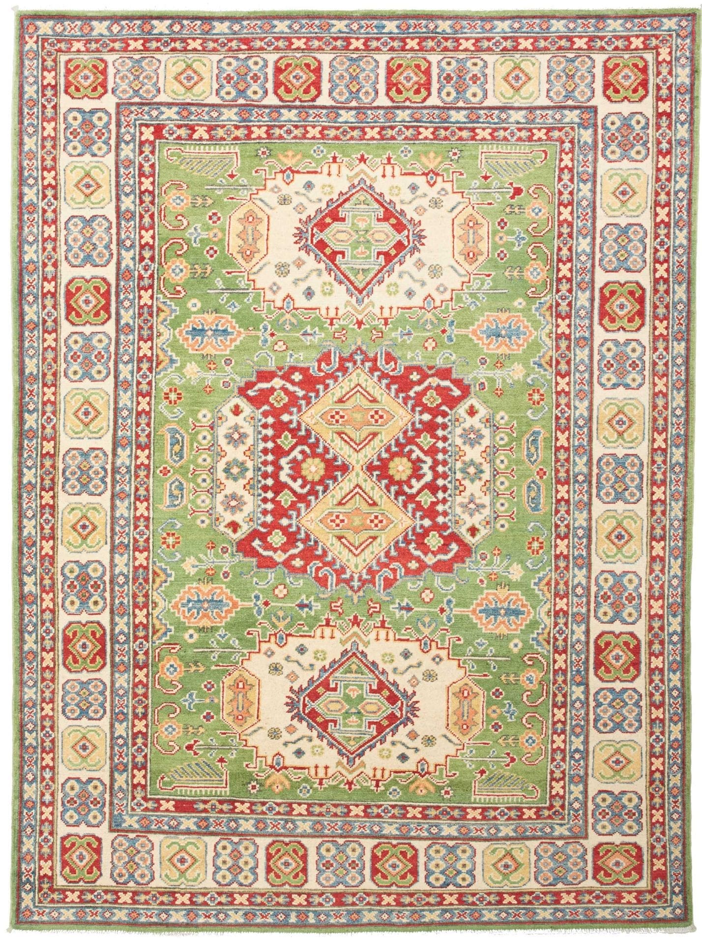 Kazak Orientteppich 154 x 206 cm, geometrisches Muster, handgeknüpft