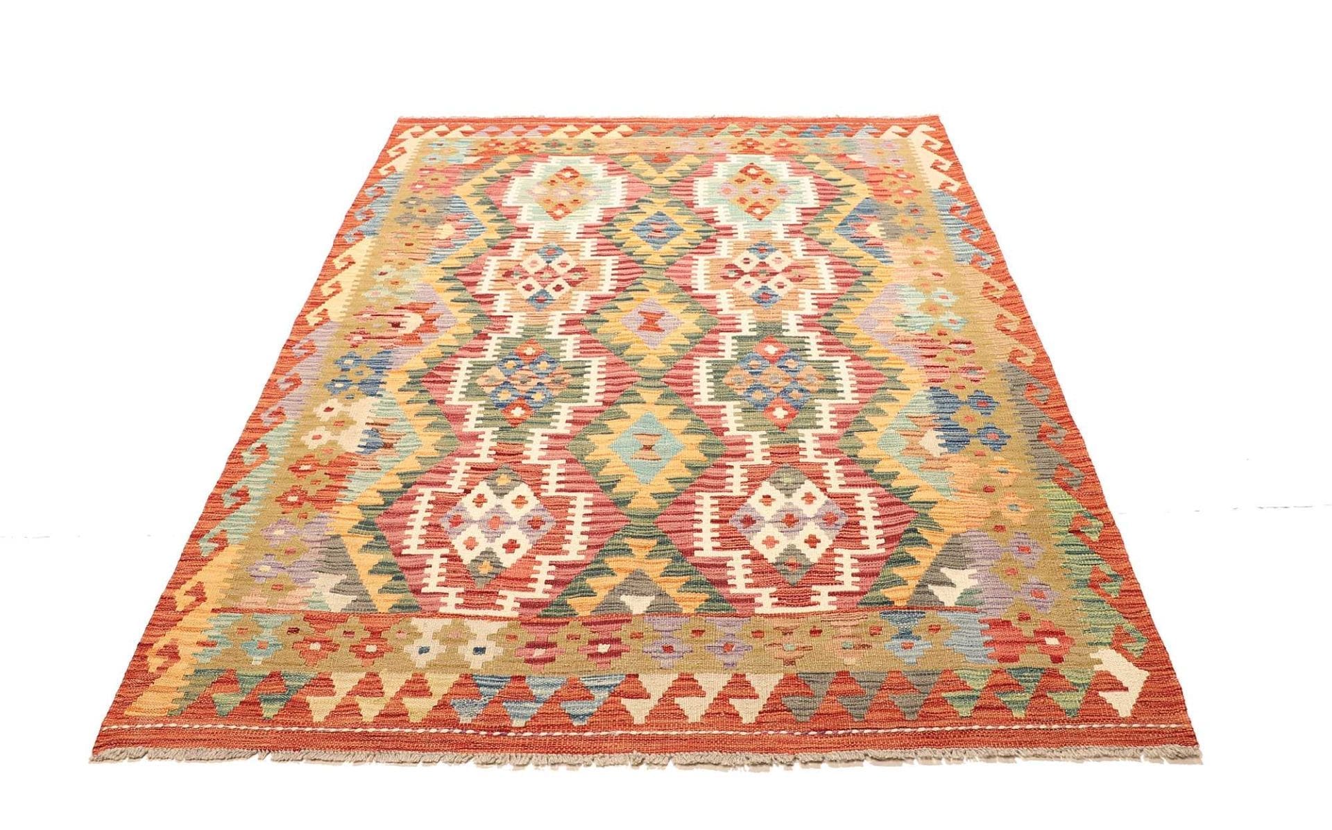 Kelim Teppich 148 x 194cm, rustikal, aus Schurwolle, handgewebt